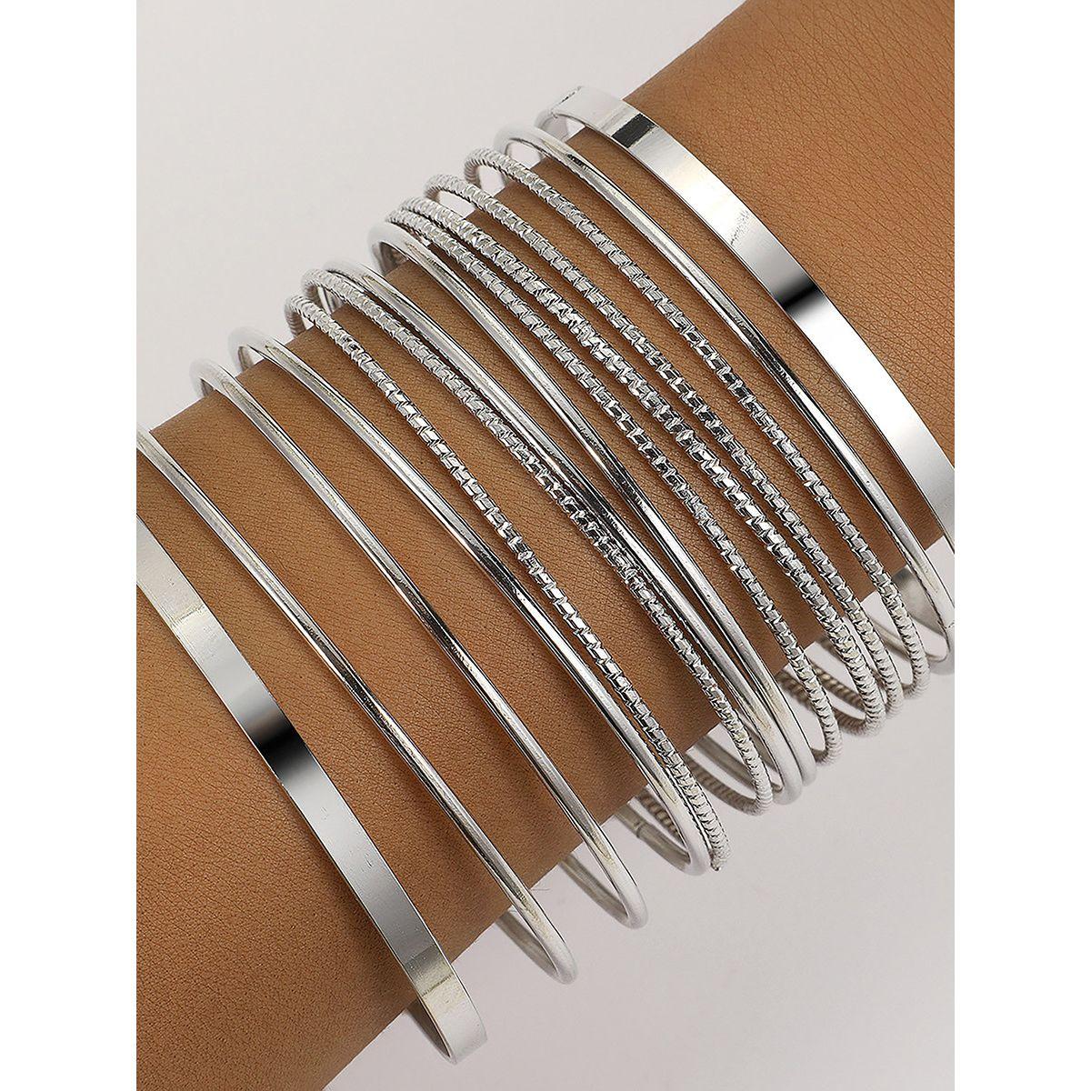 طقم من 14 - سوار يد بانجل بتفاصيل بارزة الملمس-women-watchesandjewellery-jewellery-banglesandbracelets-image-1