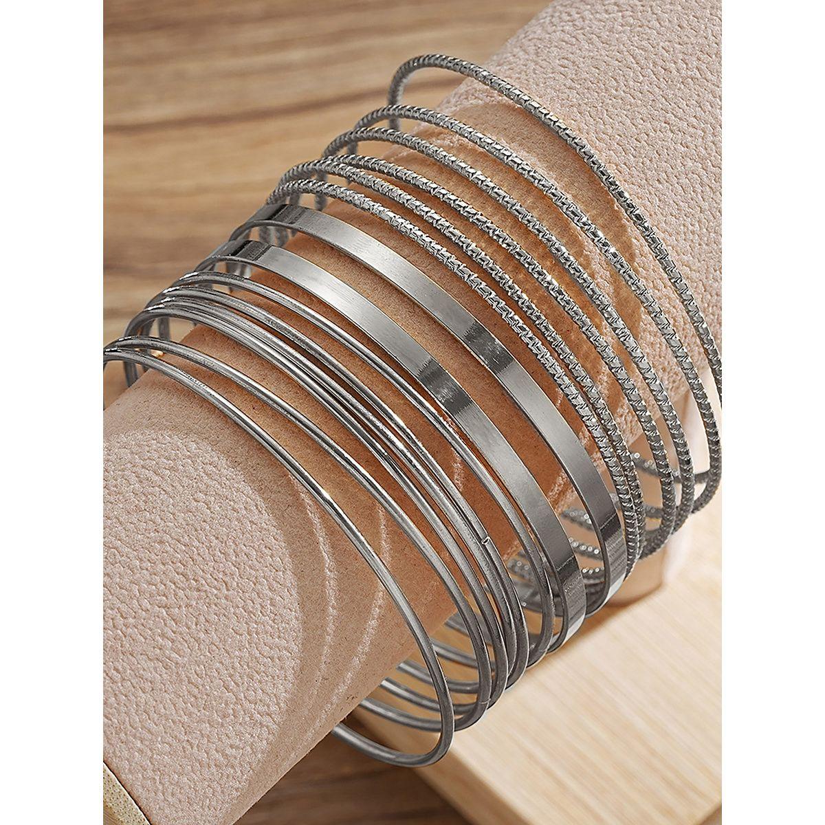 طقم من 14 - سوار يد بانجل بتفاصيل بارزة الملمس-women-watchesandjewellery-jewellery-banglesandbracelets-image-3