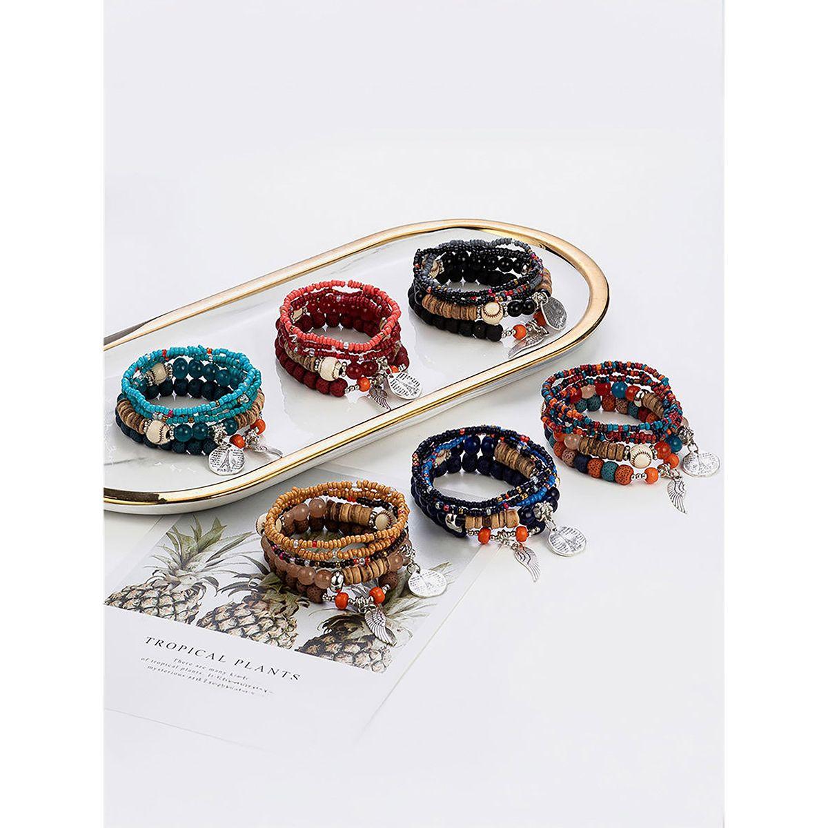 مجموعة من 5 - سوار يد منمق بخرز-women-watchesandjewellery-jewellery-banglesandbracelets-image-2