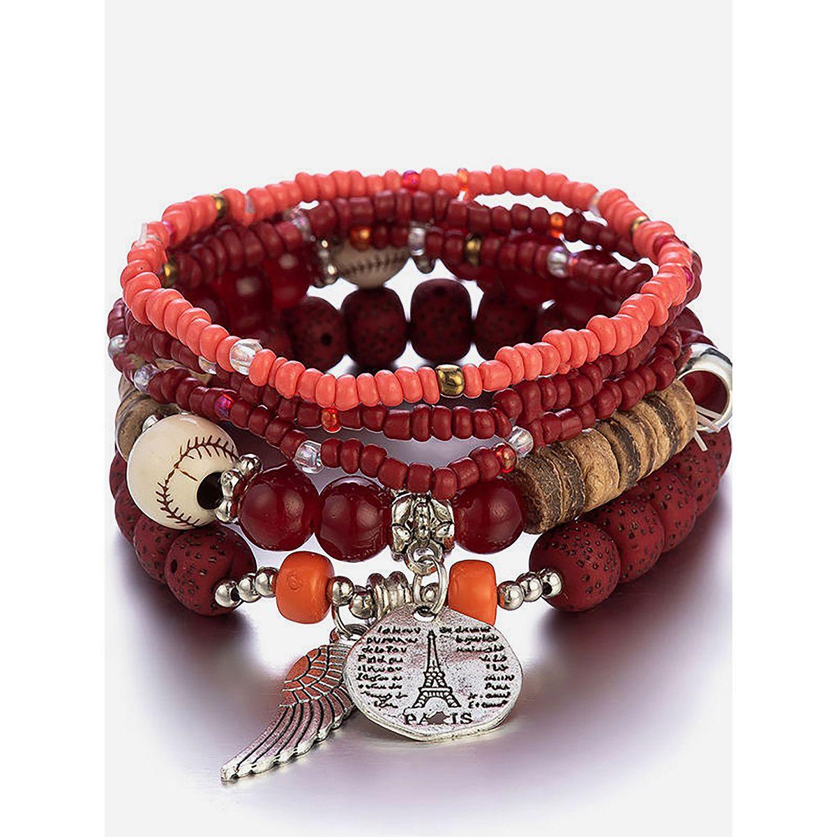 مجموعة من 5 - سوار يد منمق بخرز-women-watchesandjewellery-jewellery-banglesandbracelets-image-1
