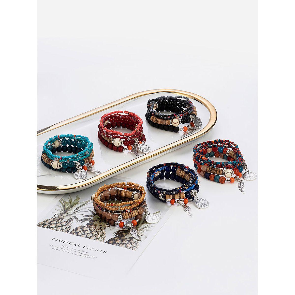 مجموعة من 5 - سوار يد منمق بخرز-women-watchesandjewellery-jewellery-banglesandbracelets-image-2