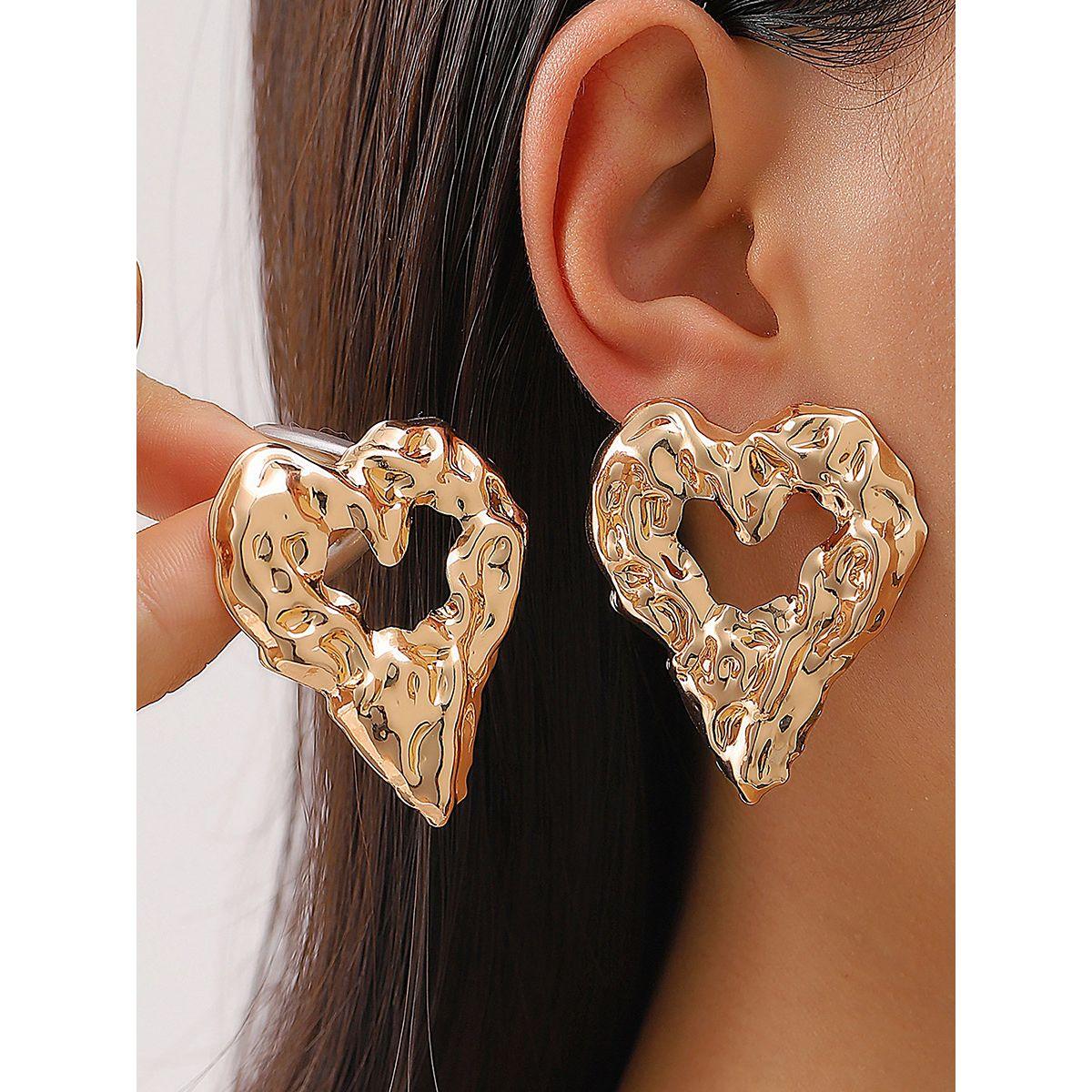 Styli Textured Heart Shape Hoop Earrings-women-watchesandjewellery-jewellery-earrings-image-1