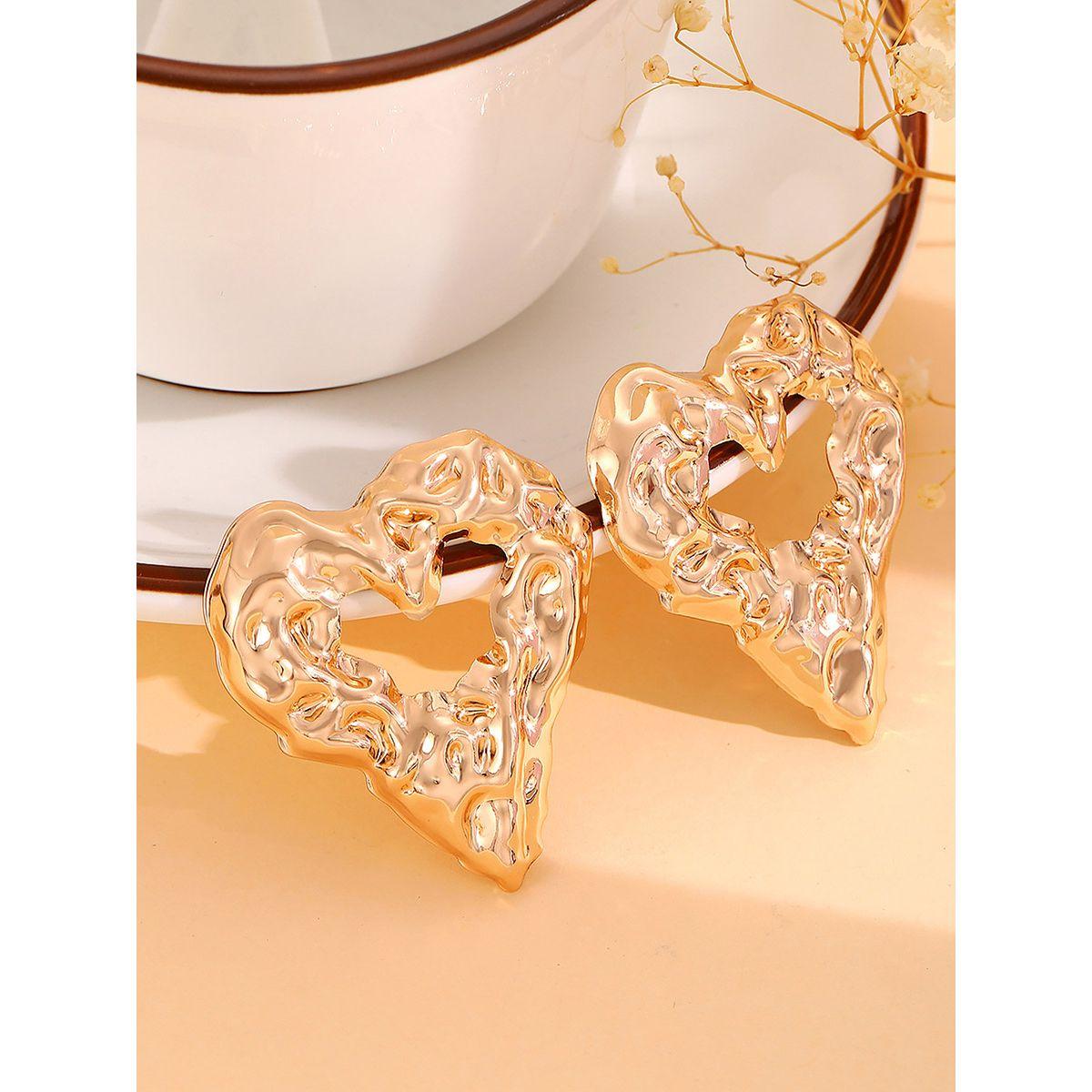 Styli Textured Heart Shape Hoop Earrings-women-watchesandjewellery-jewellery-earrings-image-2