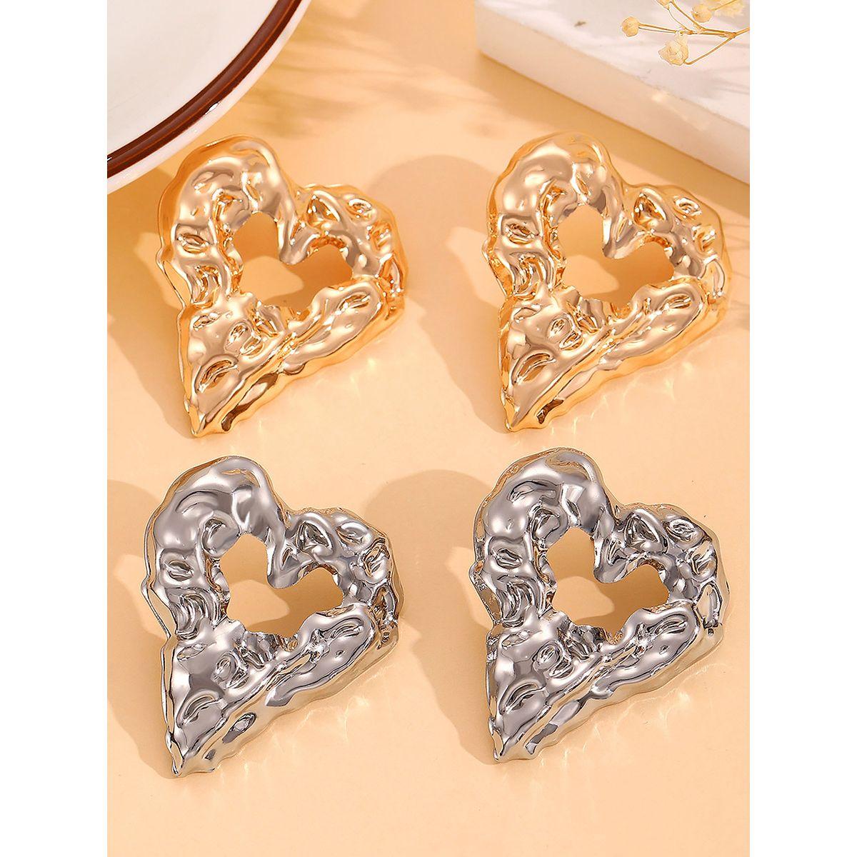 Styli Textured Heart Shape Hoop Earrings-women-watchesandjewellery-jewellery-earrings-image-4