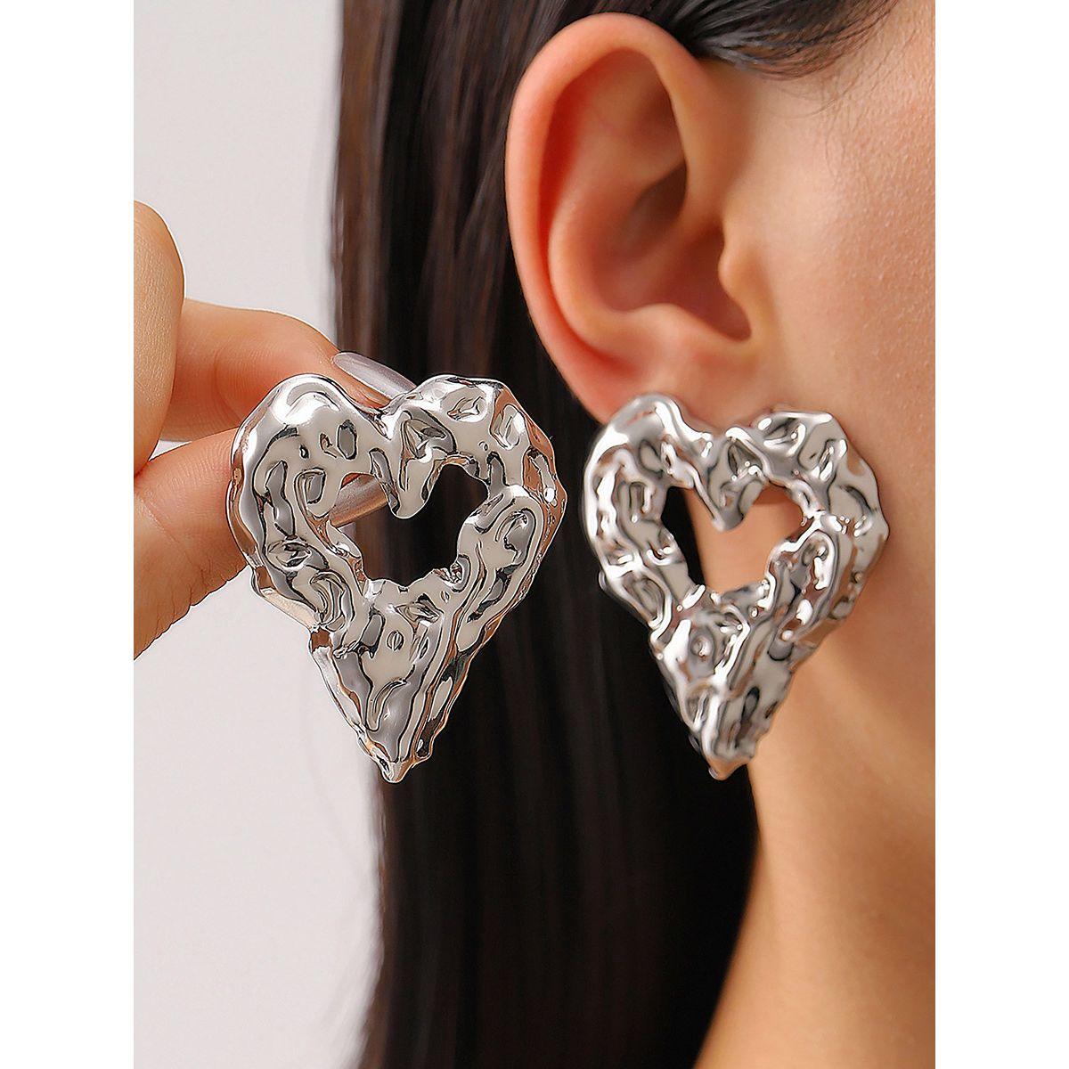 Styli Textured Heart Shape Hoop Earrings-women-watchesandjewellery-jewellery-earrings-image-1