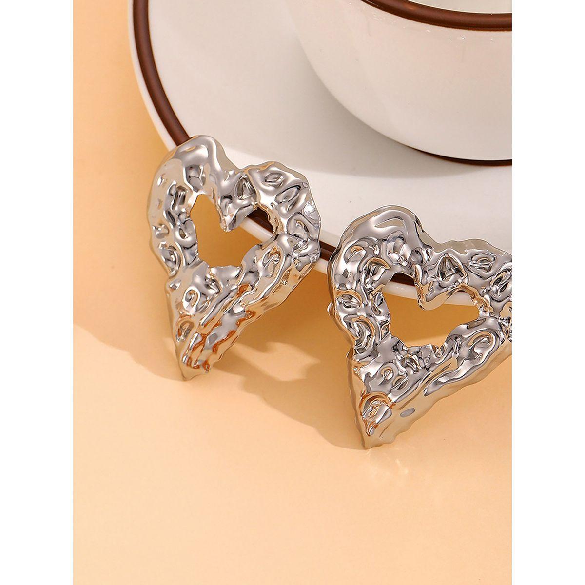 Styli Textured Heart Shape Hoop Earrings-women-watchesandjewellery-jewellery-earrings-image-2
