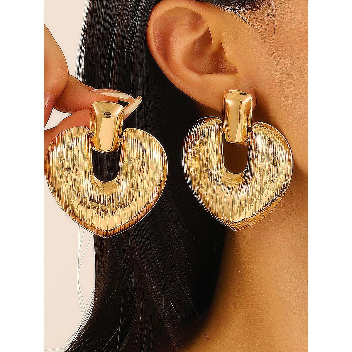 Styli Textured Retro Big Drop Earrings-women-watchesandjewellery-jewellery-earrings-image-1