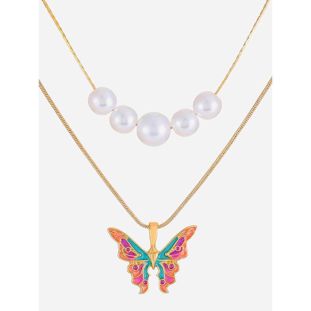 قلادة مُنمقة بتفاصيل فراشات مع لؤلؤ صناعي-women-watchesandjewellery-jewellery-necklacesandpendants-image-3
