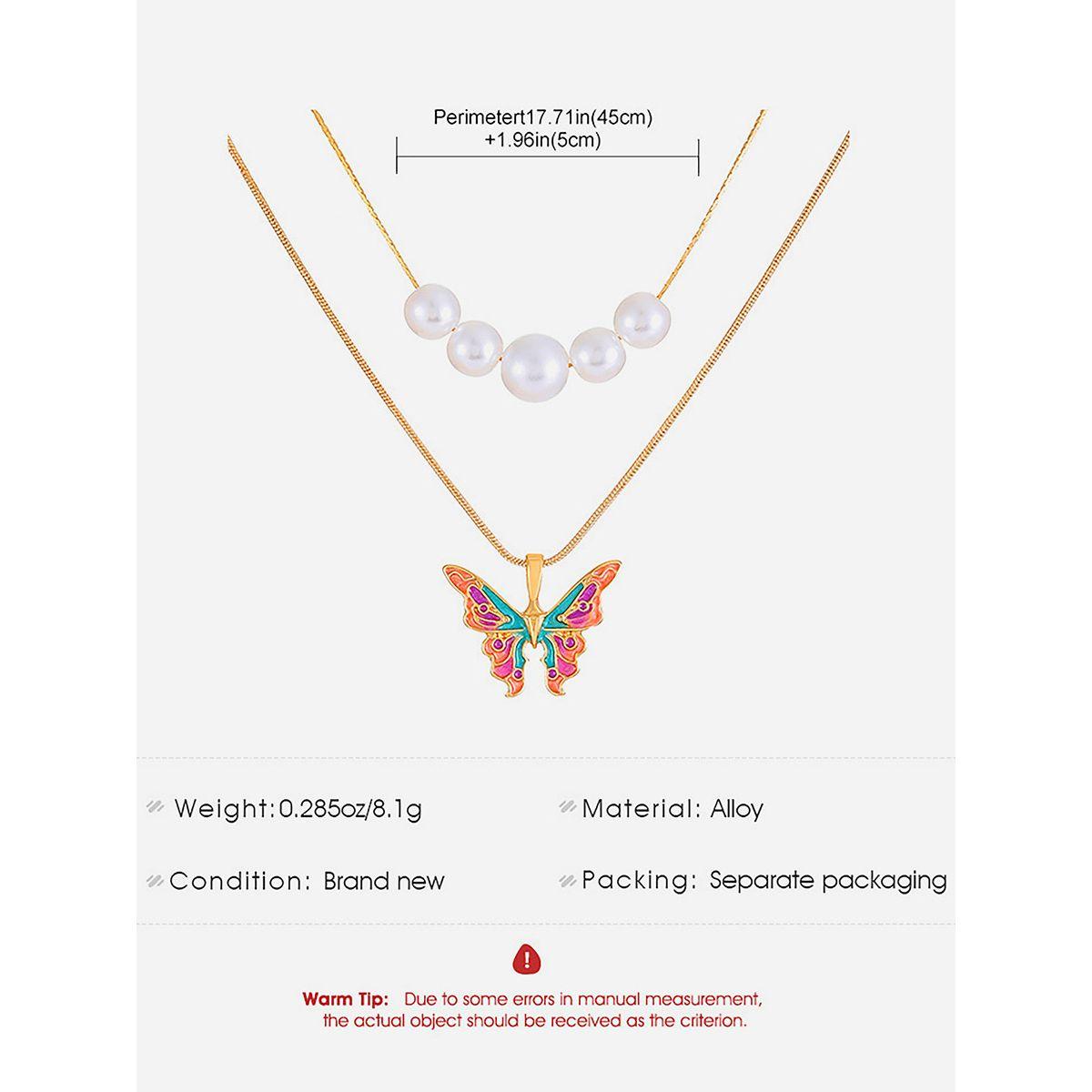 قلادة مُنمقة بتفاصيل فراشات مع لؤلؤ صناعي-women-watchesandjewellery-jewellery-necklacesandpendants-image-4