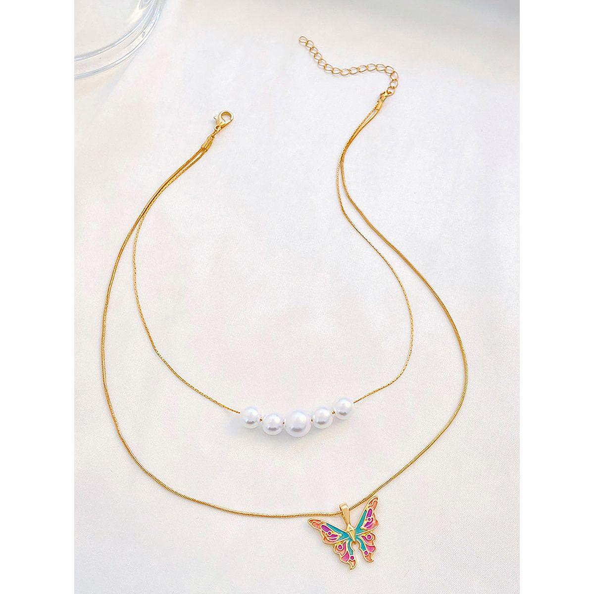 Styli Butterfly and Faux Pearl Drop Layered Necklace-women-watchesandjewellery-jewellery-necklacesandpendants-image-5