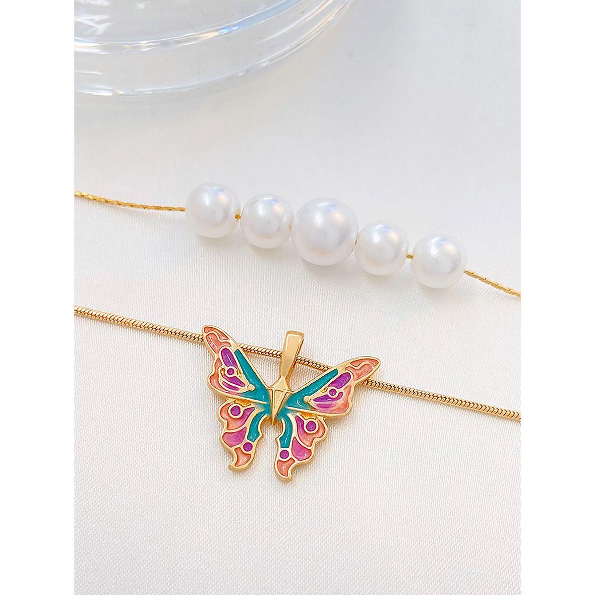 Styli Butterfly and Faux Pearl Drop Layered Necklace-women-watchesandjewellery-jewellery-necklacesandpendants-image-6