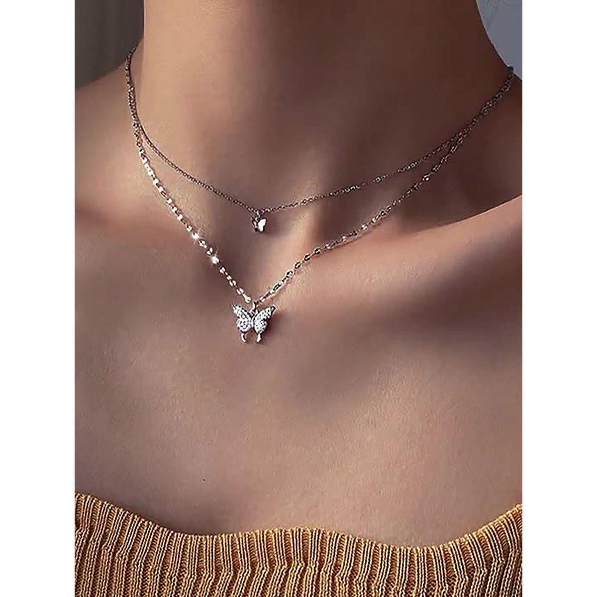 Styli Rhinestone Butterfly Layered Necklace-women-watchesandjewellery-jewellery-necklacesandpendants-image-1
