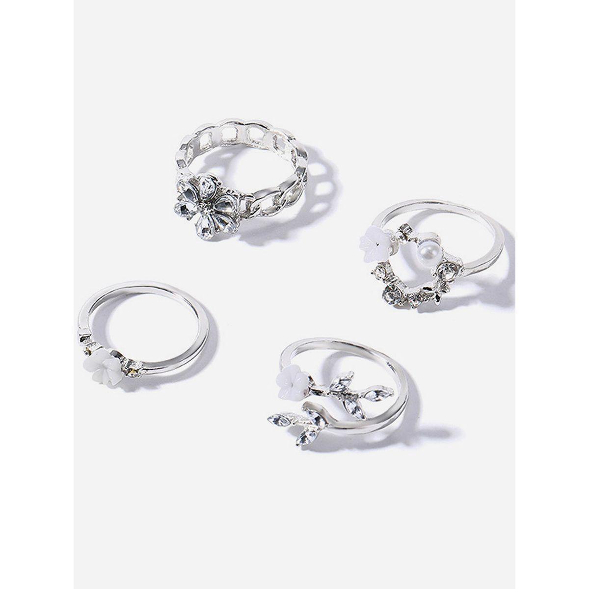 Styli Set of 4 - Faux Pearl and Flower Accent Ring-women-watchesandjewellery-jewellery-rings-image-2