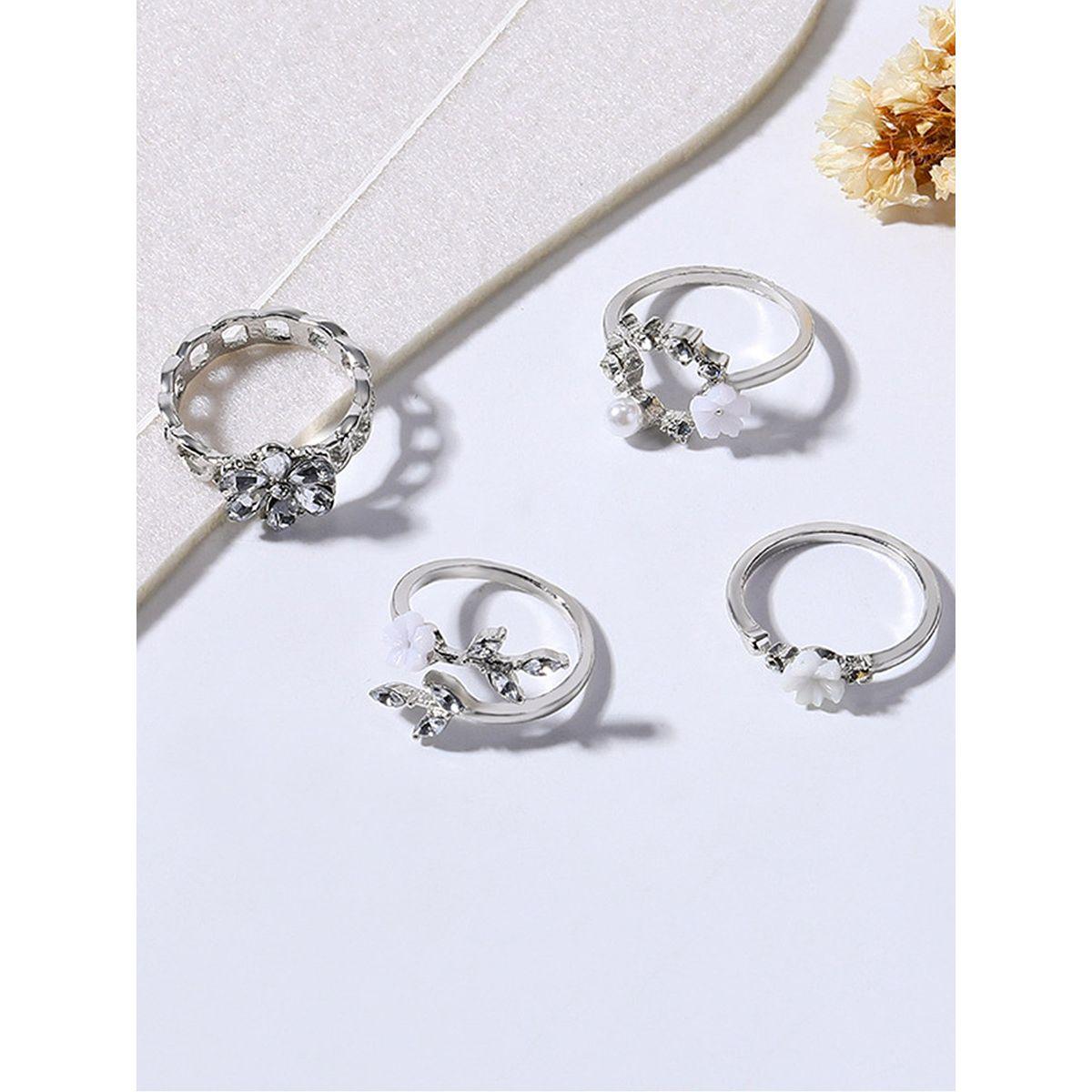 Styli Set of 4 - Faux Pearl and Flower Accent Ring-women-watchesandjewellery-jewellery-rings-image-3