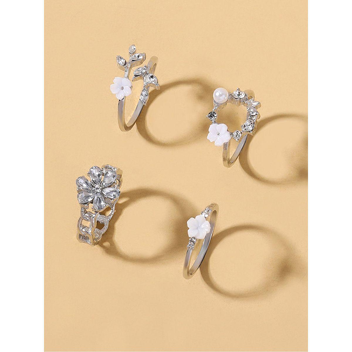 Styli Set of 4 - Faux Pearl and Flower Accent Ring-women-watchesandjewellery-jewellery-rings-image-5