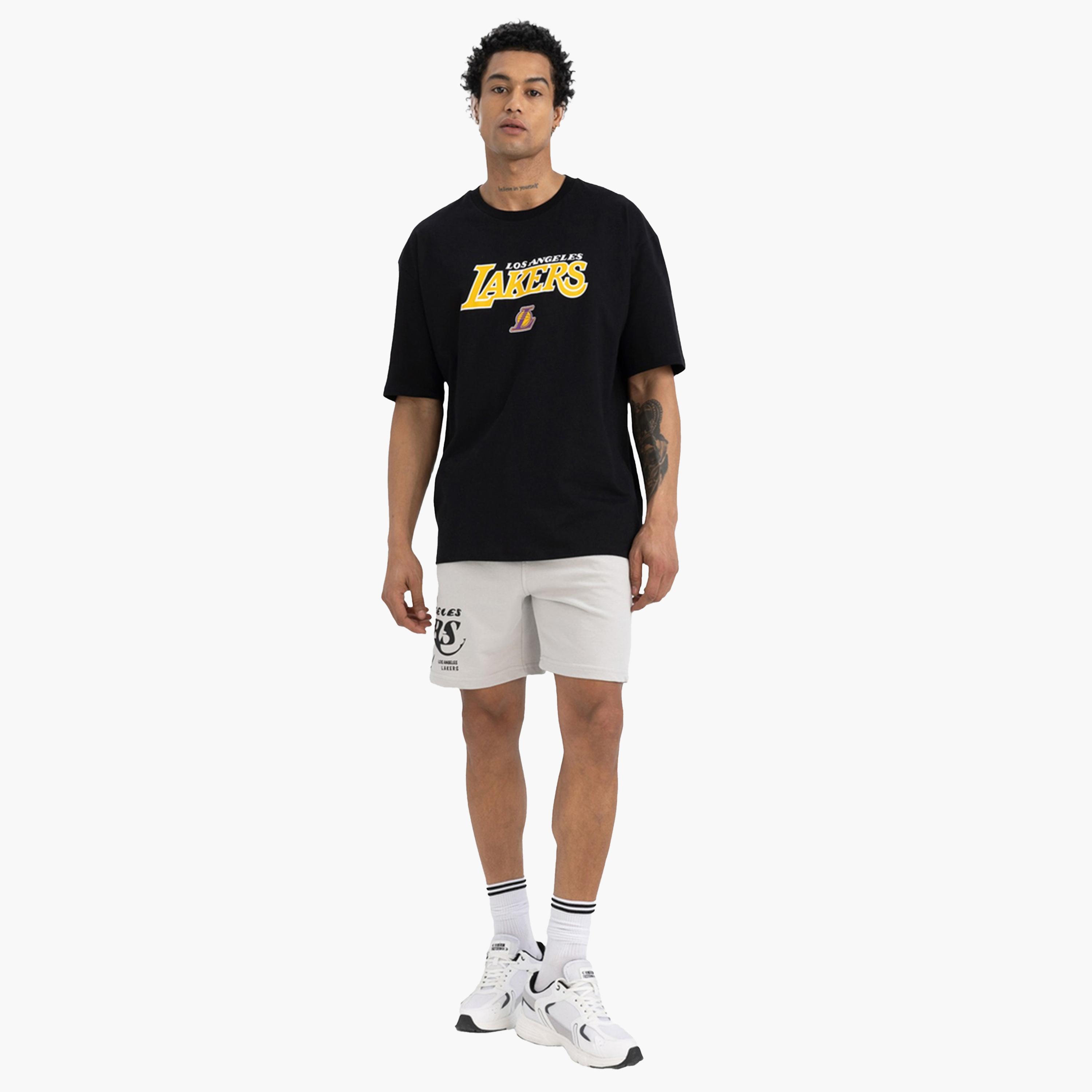 DeFacto X Styli Grey LA Lakers Logo Shorts-men-clothing-bottoms-shorts-image-2