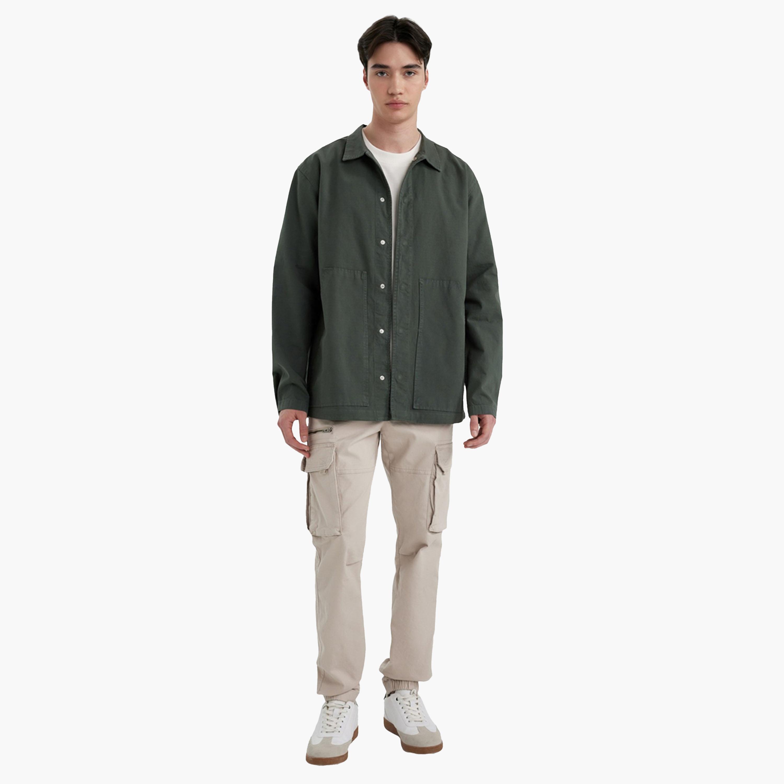 DeFacto X Styli Men Green Button-Down Plain Shirt-men-clothing-shirts-image-2