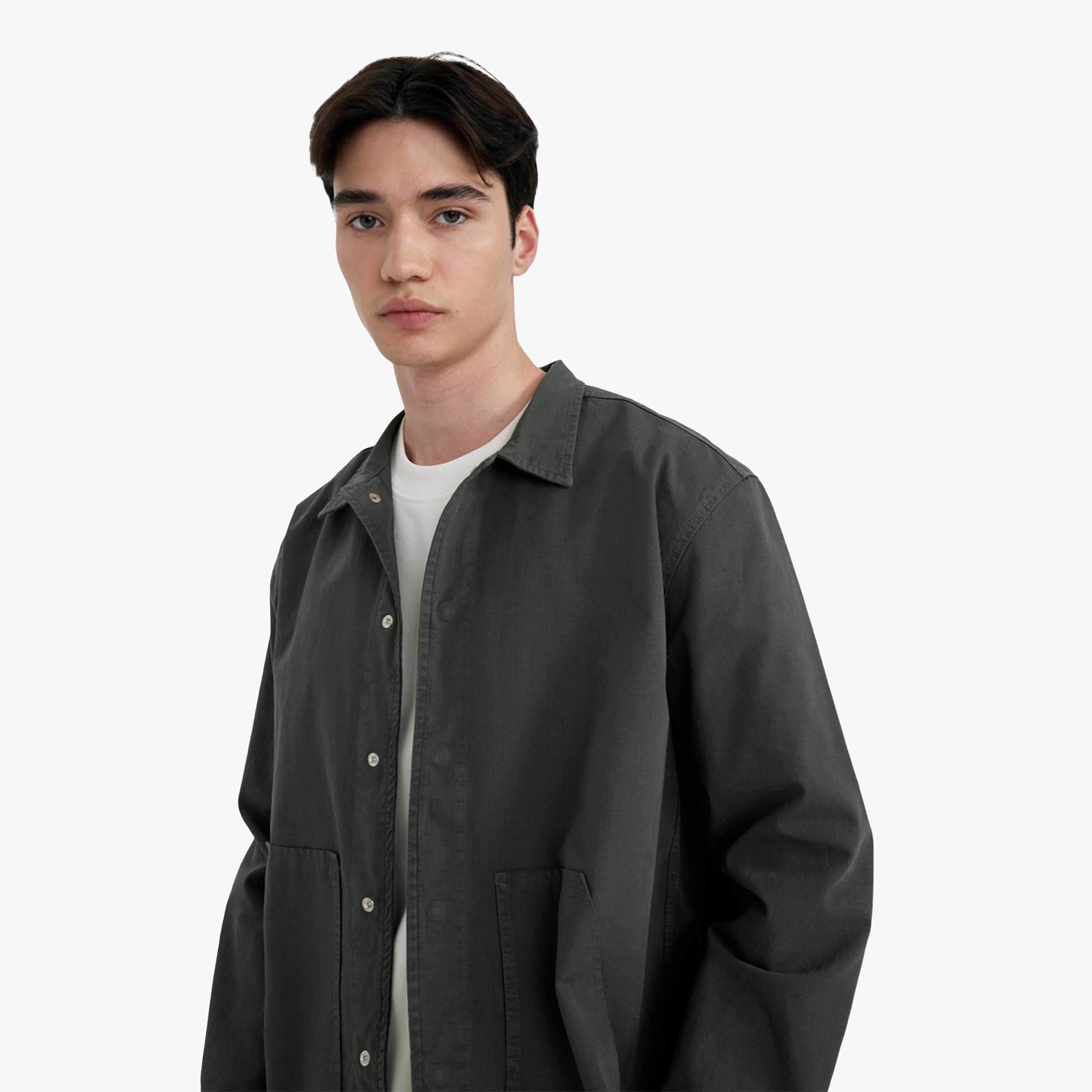 DeFacto X Styli Men Green Button-Down Plain Shirt-men-clothing-shirts-image-5