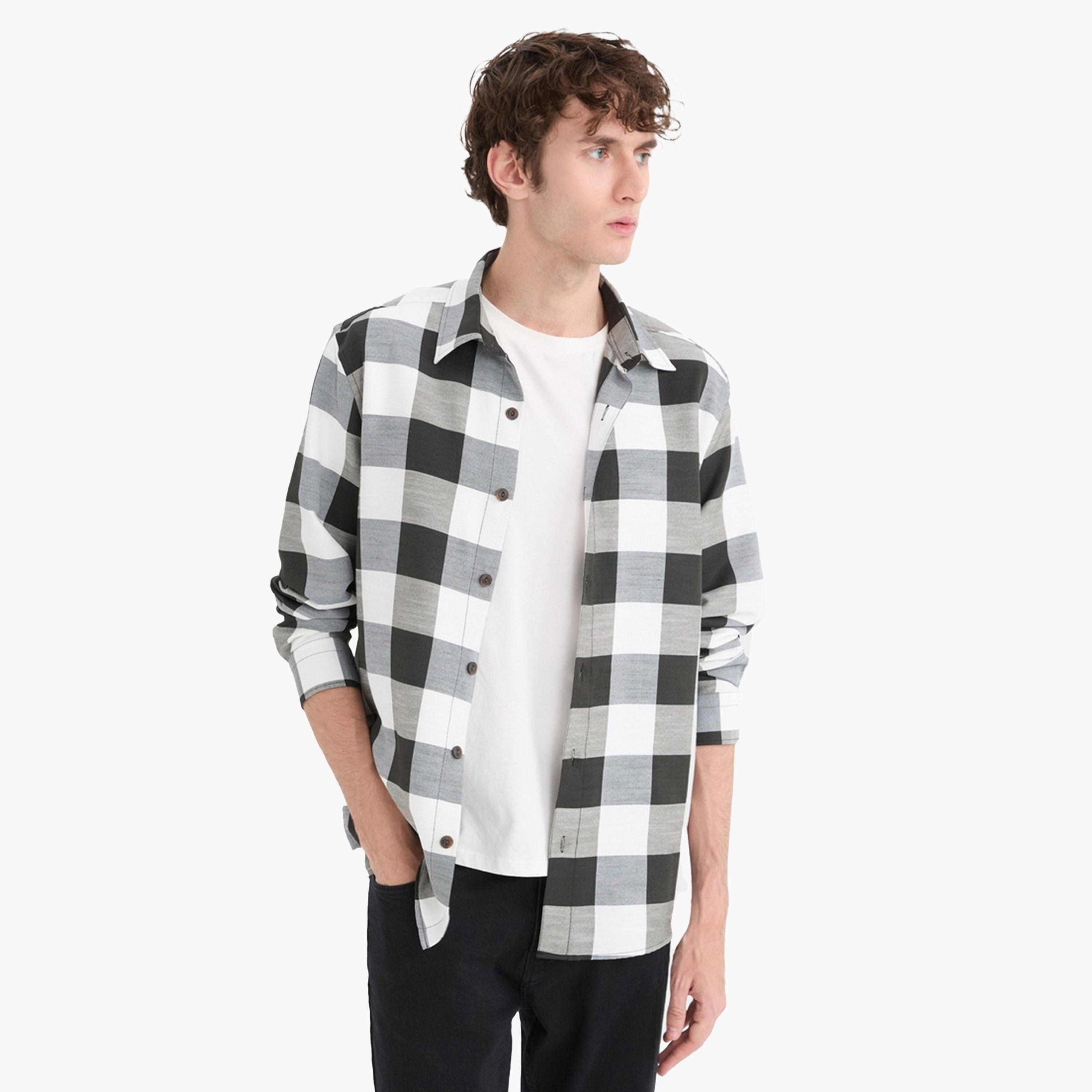 DeFacto X Styli Men's Black and White Checked Long Sleeve Shirt-men-clothing-shirts-image-5