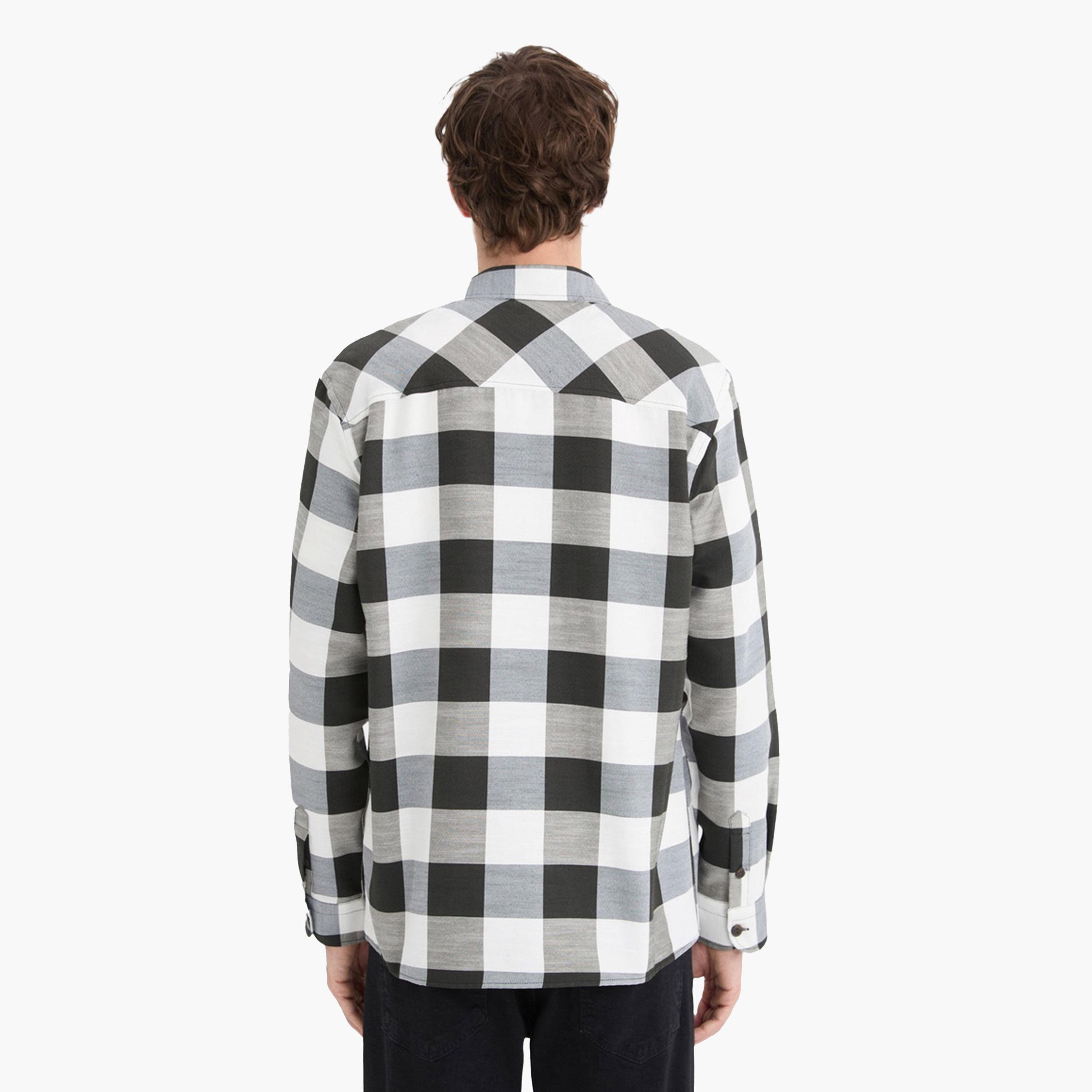DeFacto X Styli Men's Black and White Checked Long Sleeve Shirt-men-clothing-shirts-image-6