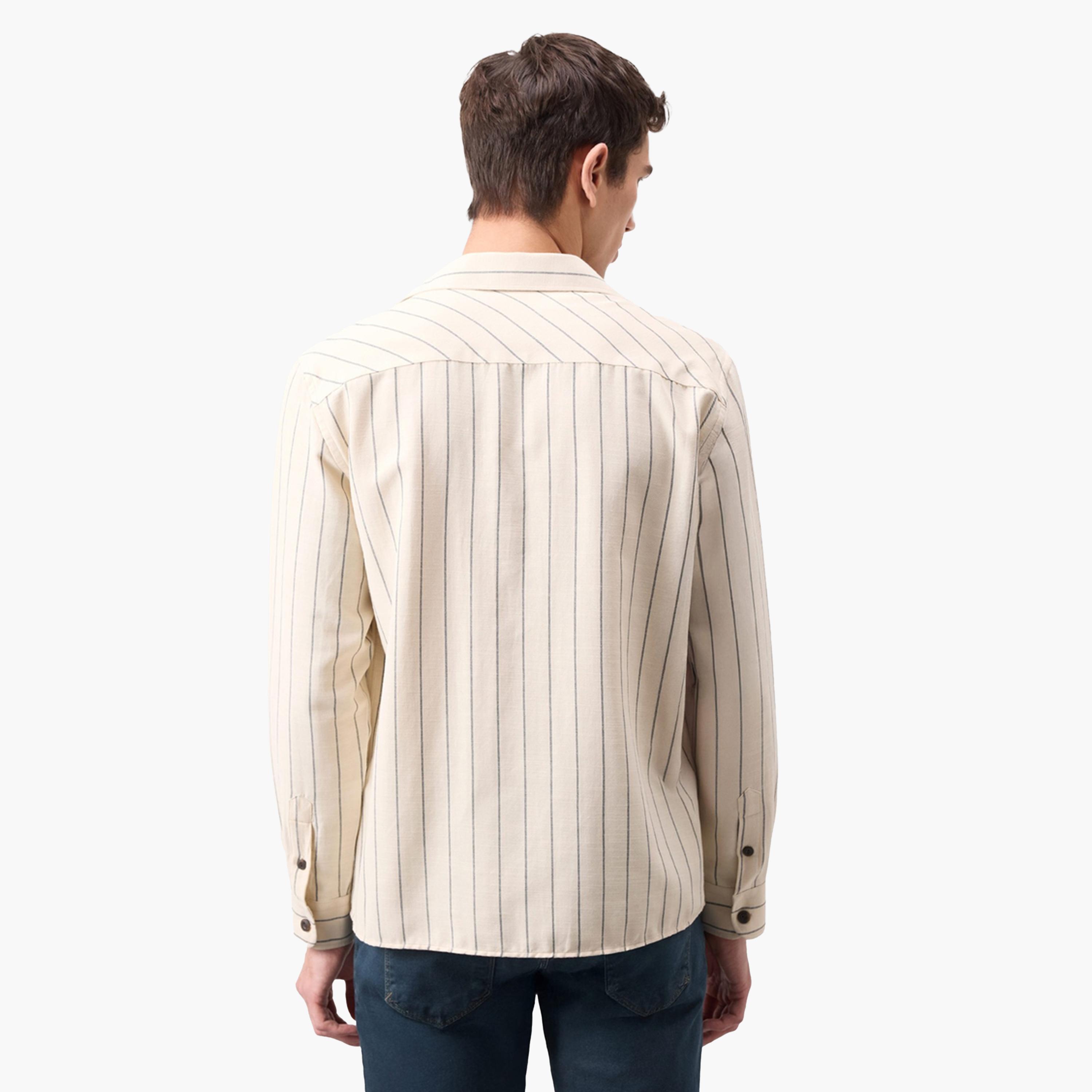 ديفاكتو × ستايلي-  قميص رجالي بيج منقوش بأزرار وأكمام طويلة-men-clothing-shirts-image-3