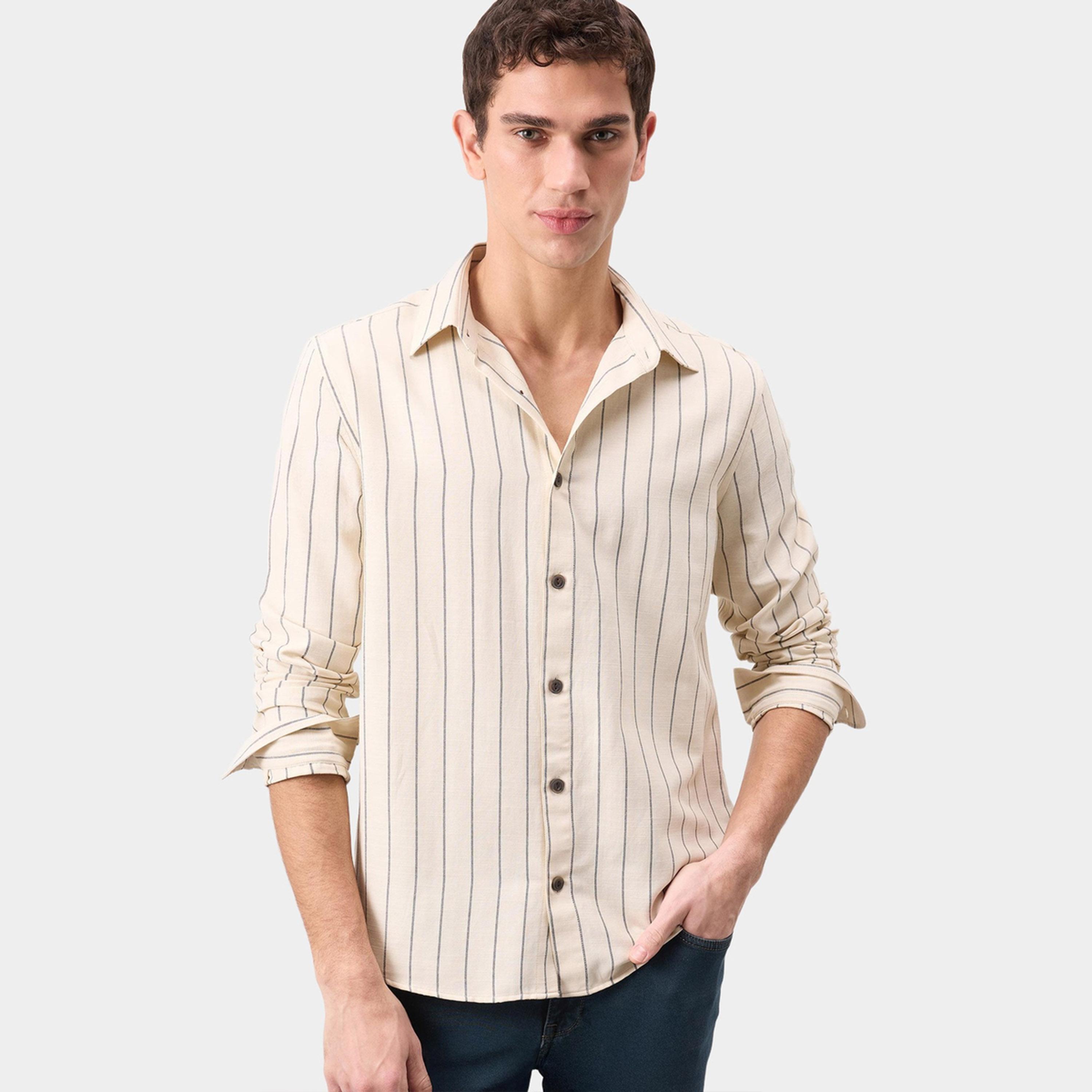 DeFacto X Styli Mens Beige Checked Button-Down Collar Long Sleeve Shirt-men-clothing-shirts-image-5