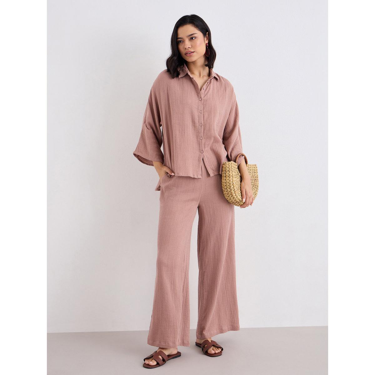 طقم منسق من بنطال وبلوزة فضفاضة-women-clothing-coordsets-image-1