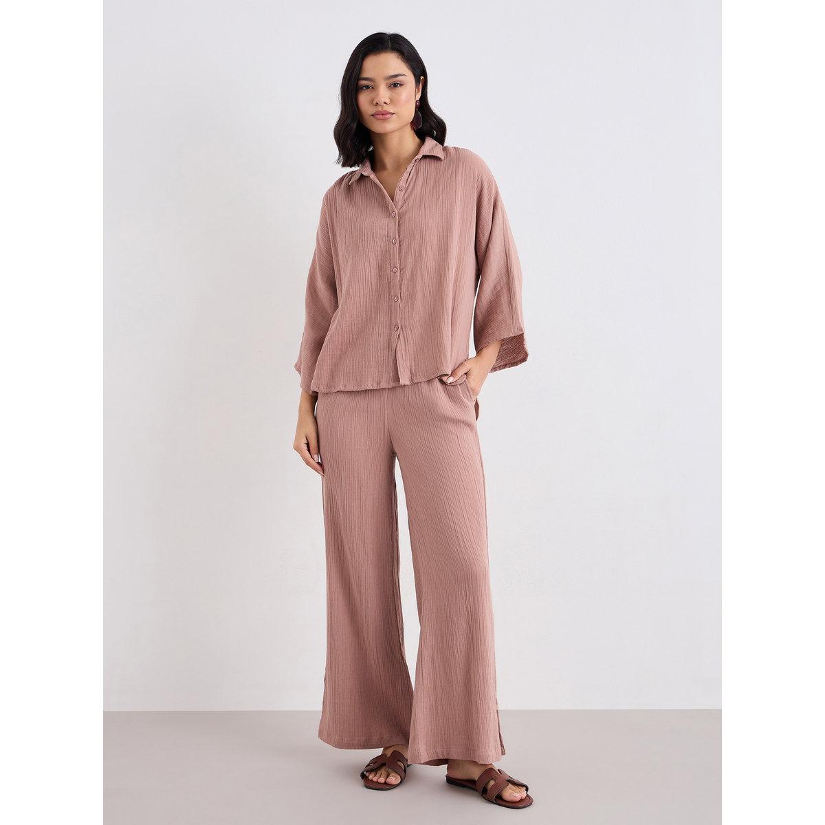 طقم منسق من بنطال وبلوزة فضفاضة-women-clothing-coordsets-image-2