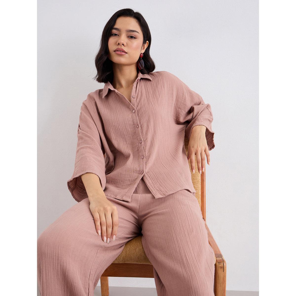 Styli Women Textured Oversized Shirt and Pants Co-Ords-women-clothing-coordsets-image-5