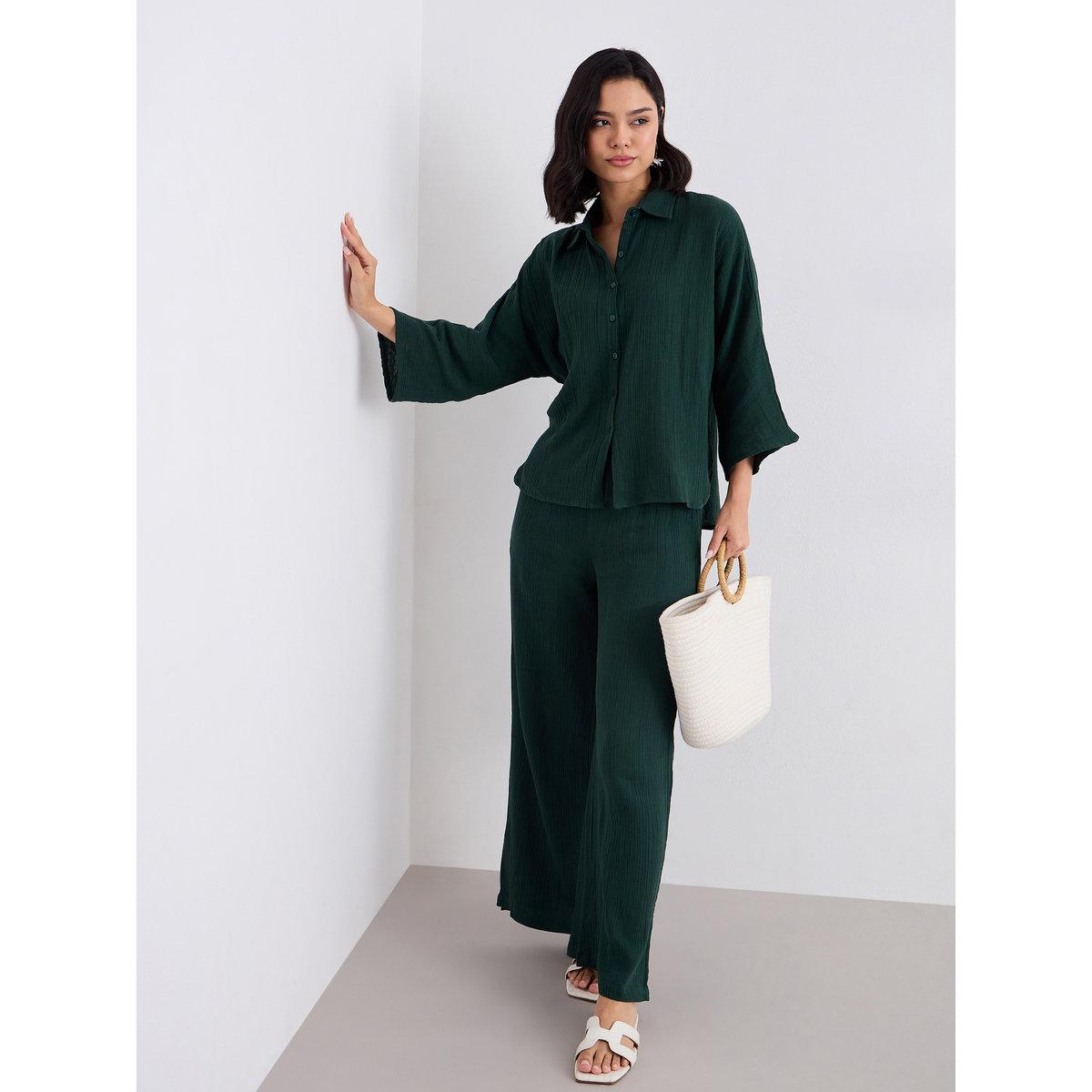 Styli Women Textured Oversized Shirt and Pants Co-Ords-women-clothing-coordsets-image-1