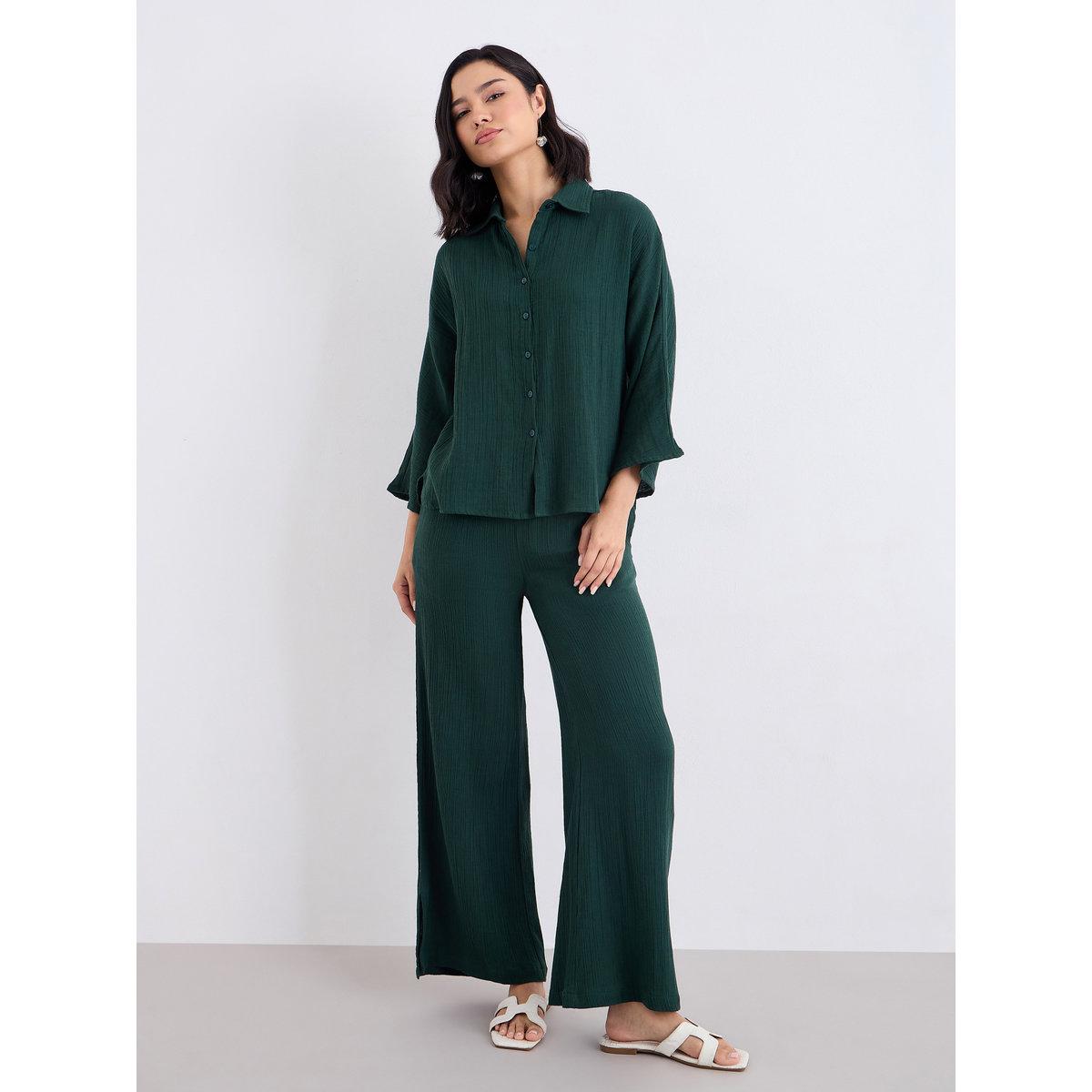 Styli Women Textured Oversized Shirt and Pants Co-Ords-women-clothing-coordsets-image-2