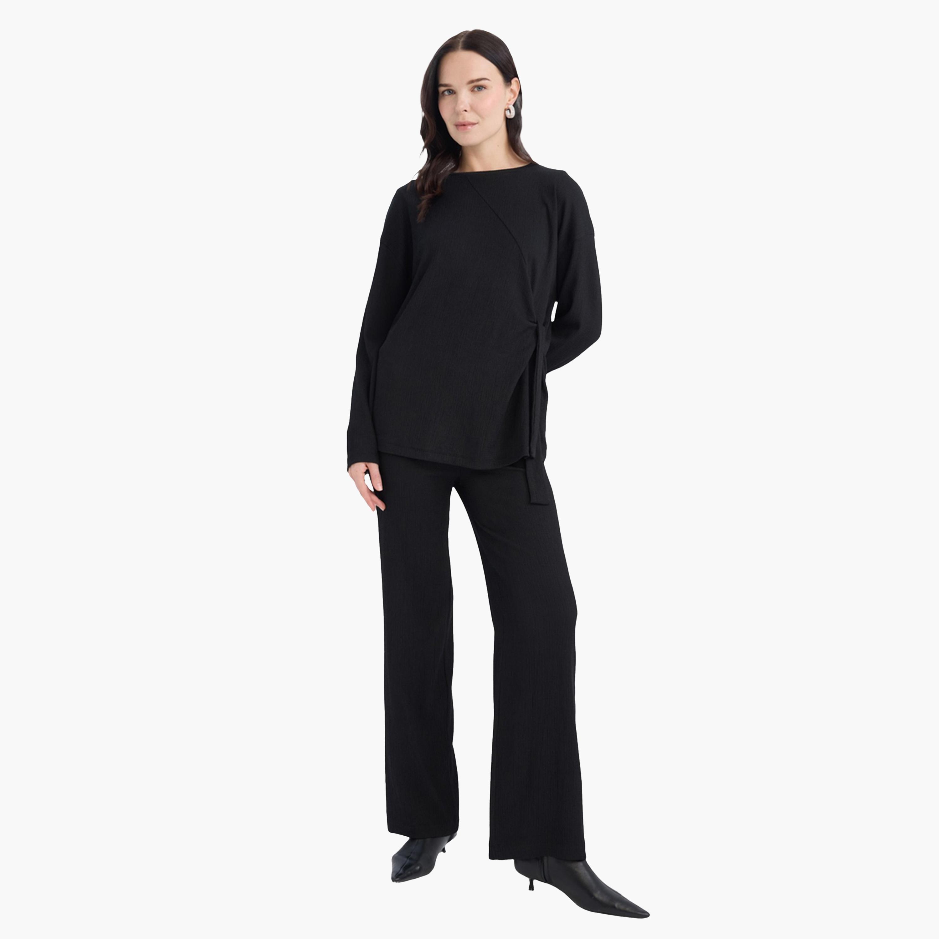 ديفاكتو × ستايلي - بنطال نسائي أسود مرن واسع الساق-women-clothing-bottoms-trousers-image-2