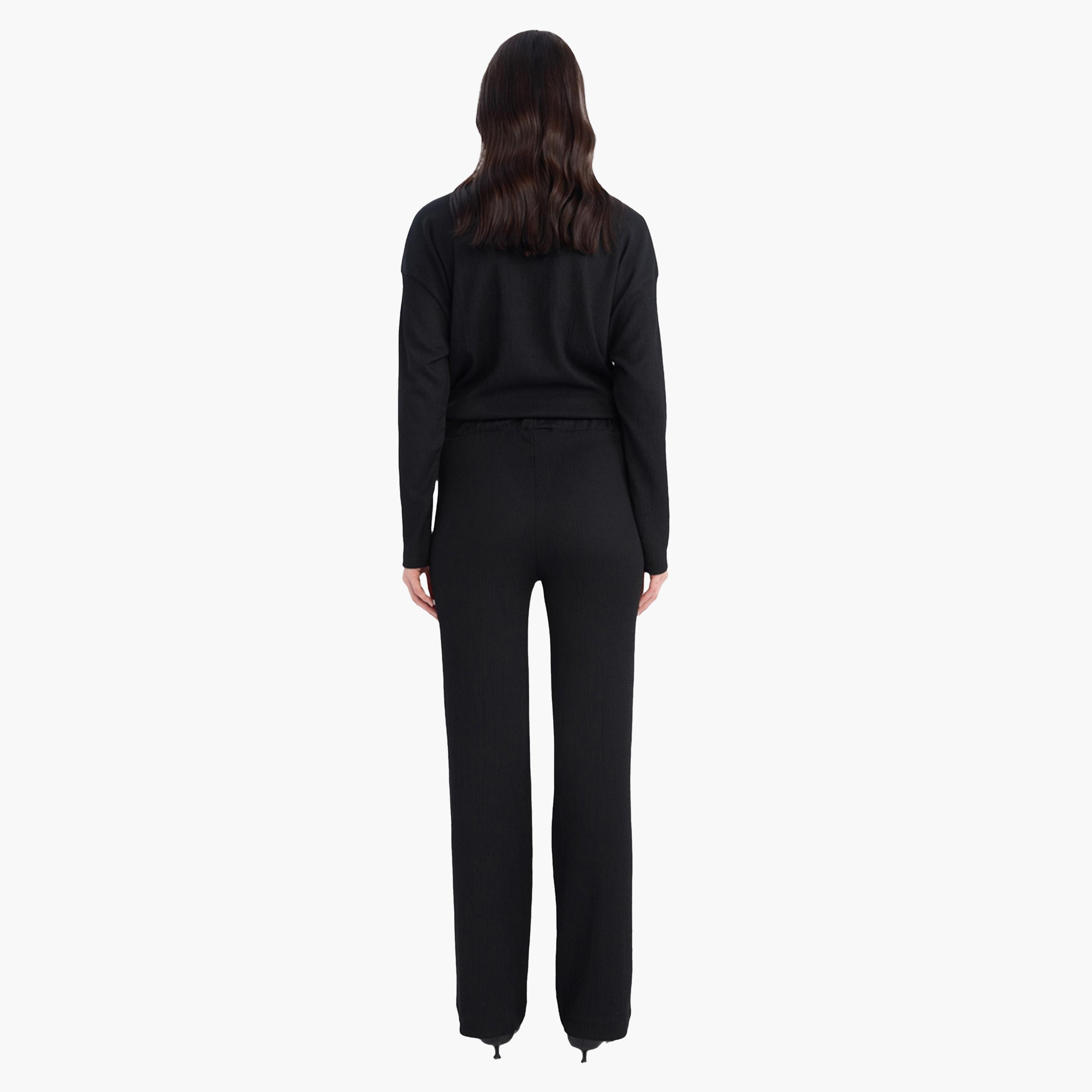 ديفاكتو × ستايلي - بنطال نسائي أسود مرن واسع الساق-women-clothing-bottoms-trousers-image-3