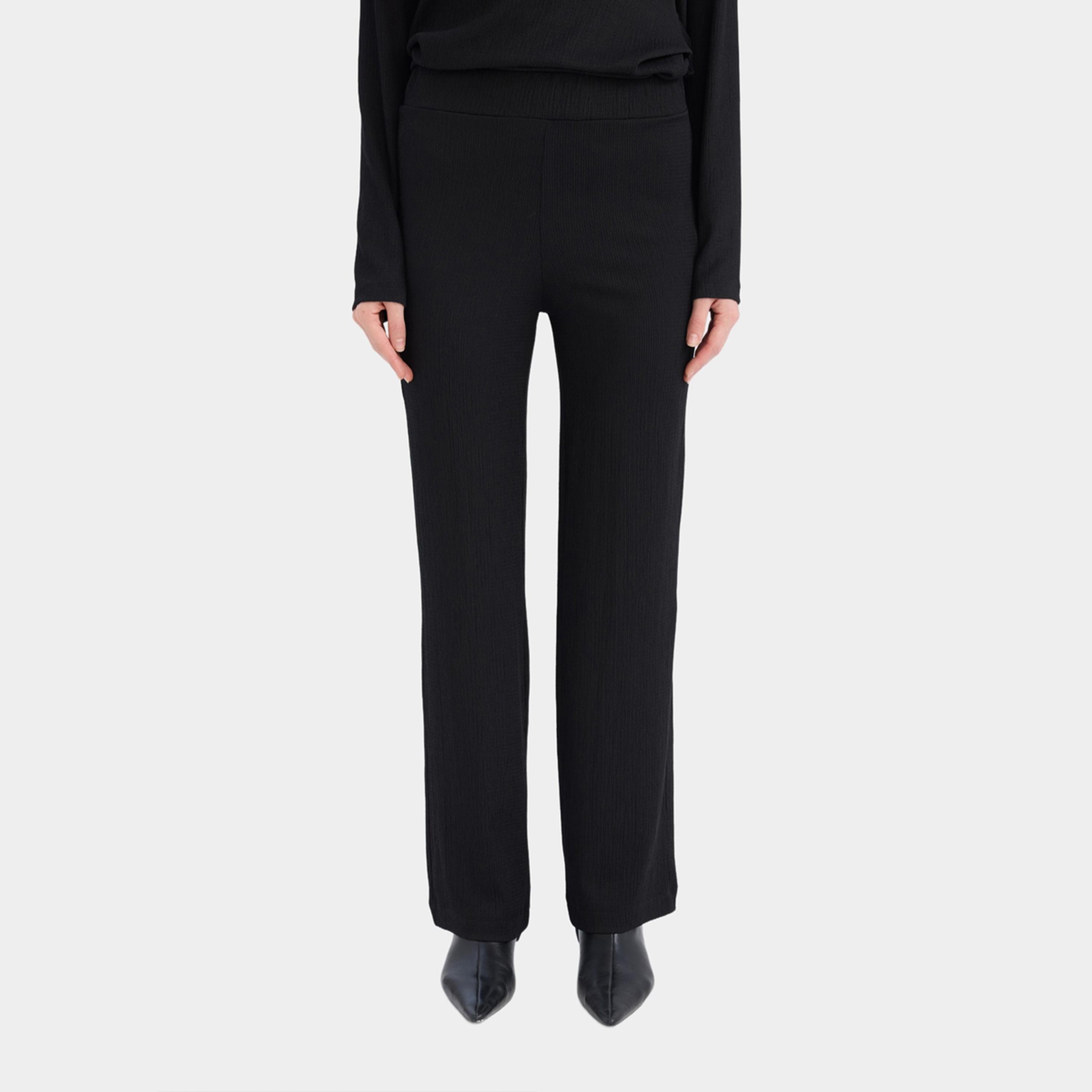 ديفاكتو × ستايلي - بنطال نسائي أسود مرن واسع الساق-women-clothing-bottoms-trousers-image-4