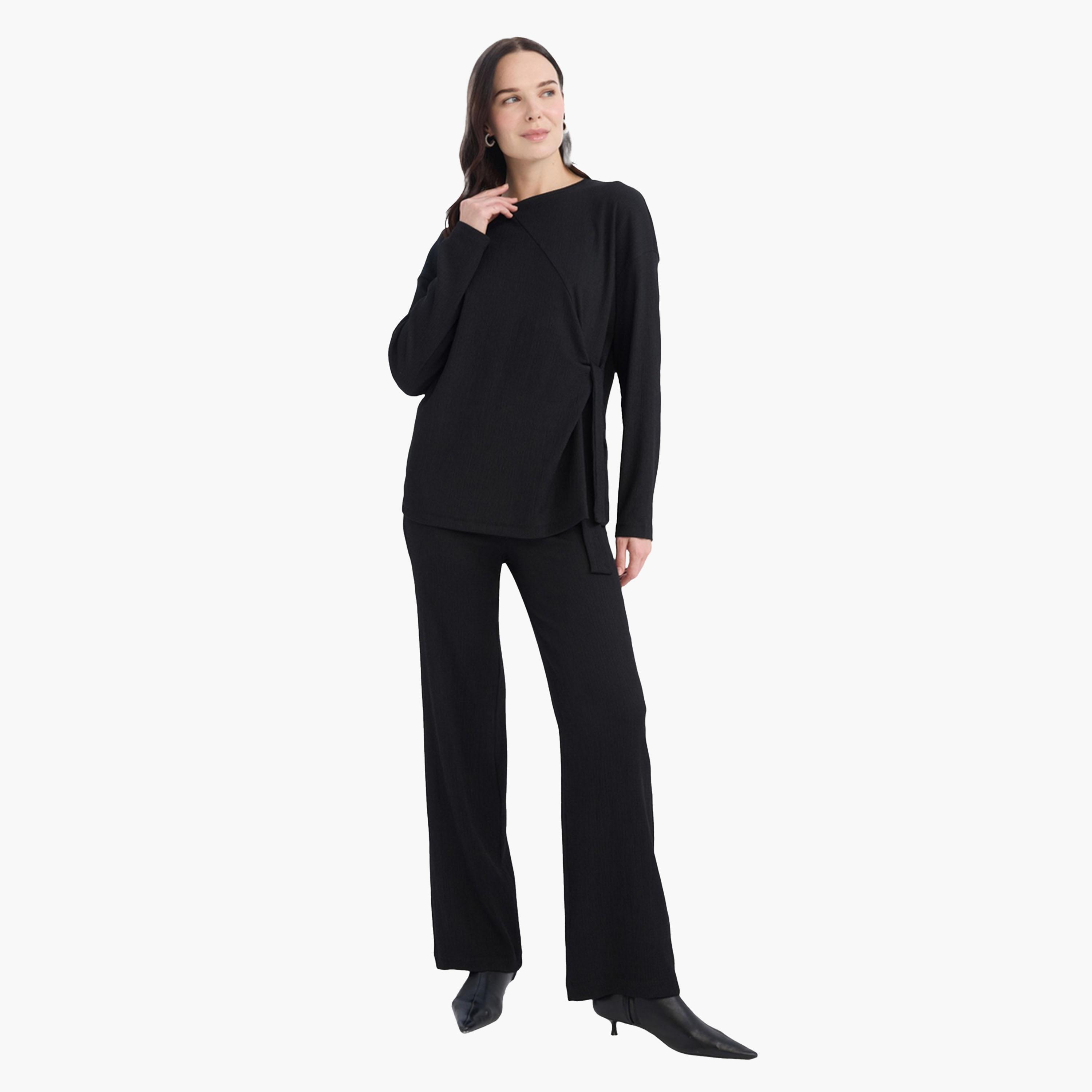 ديفاكتو × ستايلي - بنطال نسائي أسود مرن واسع الساق-women-clothing-bottoms-trousers-image-5
