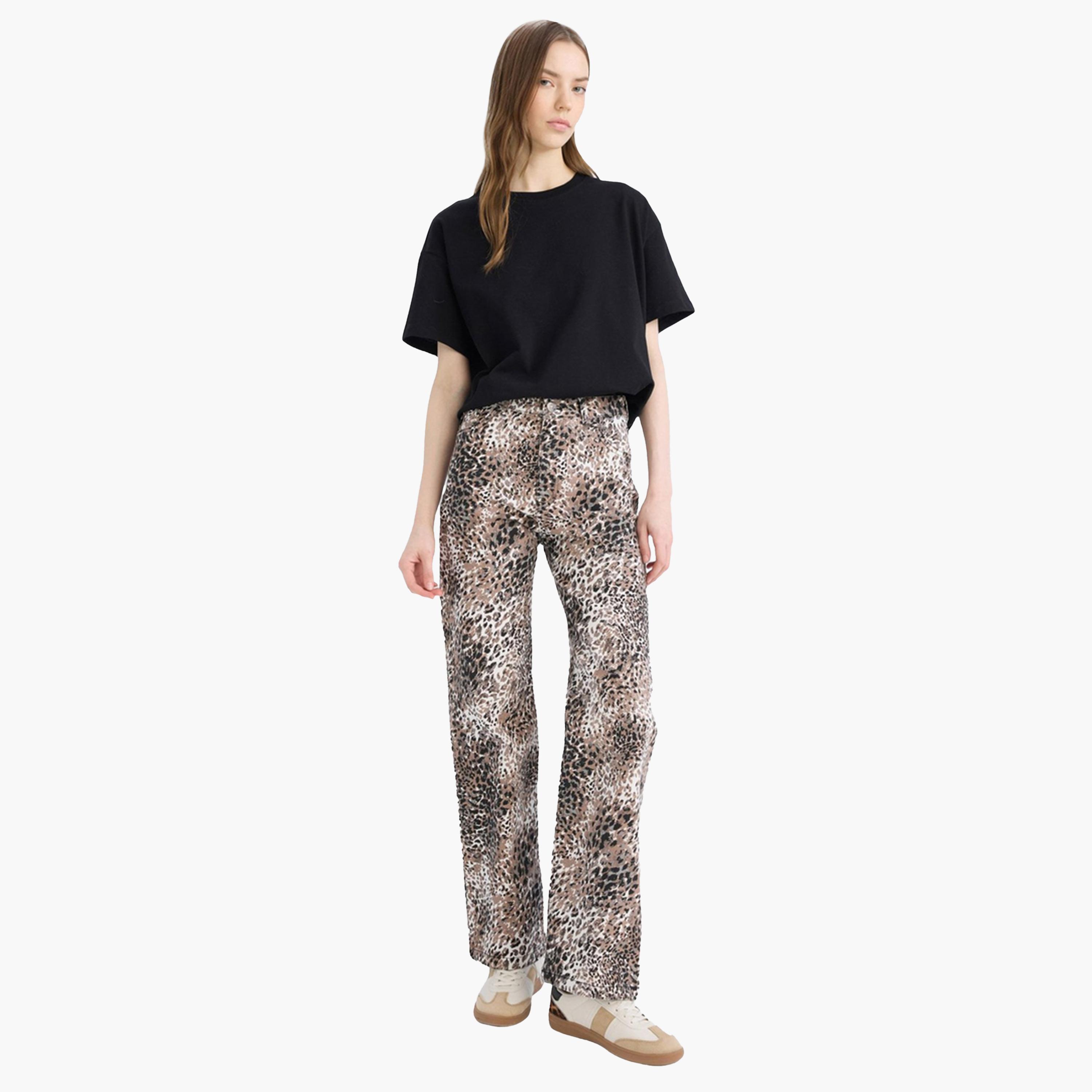 DeFacto X Styli Black Leopard Print Stright Fit High Waist Pant-women-clothing-bottoms-trousers-image-2