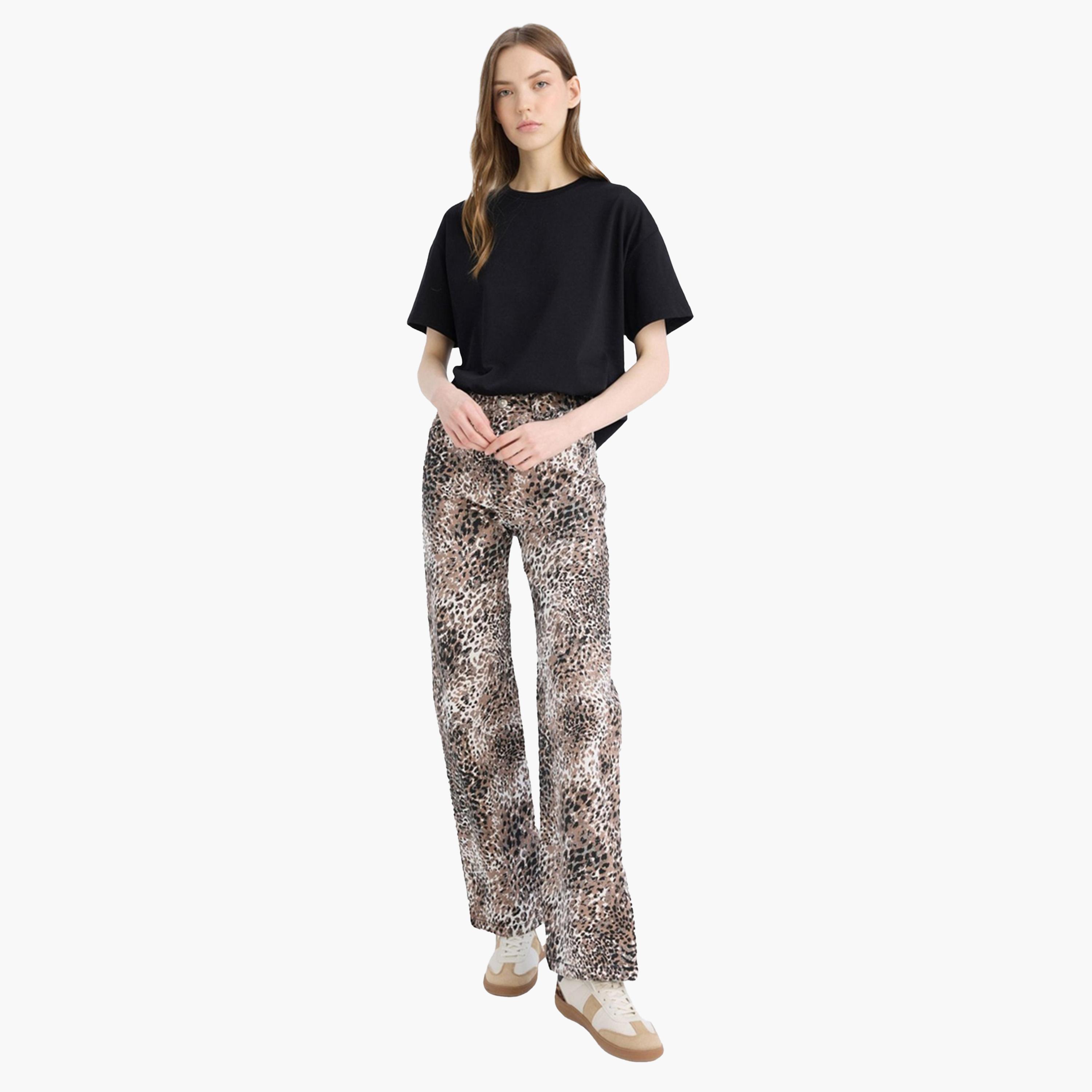 DeFacto X Styli Black Leopard Print Stright Fit High Waist Pant-women-clothing-bottoms-trousers-image-3