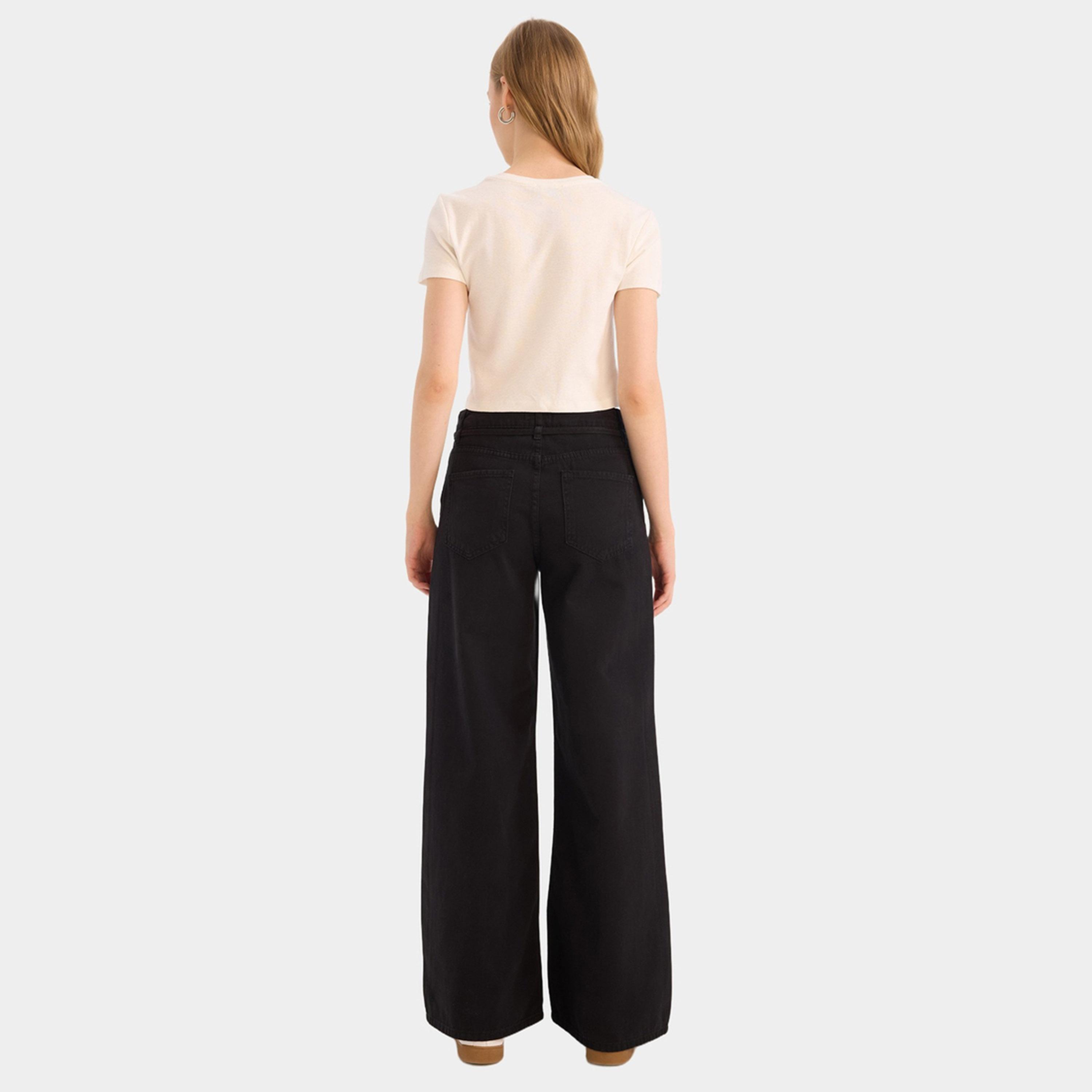 ديفاكتو × ستايلي - بنطال جبردين نسائي أسود واسع الساق بخصر مرتفع-women-clothing-bottoms-trousers-image-6