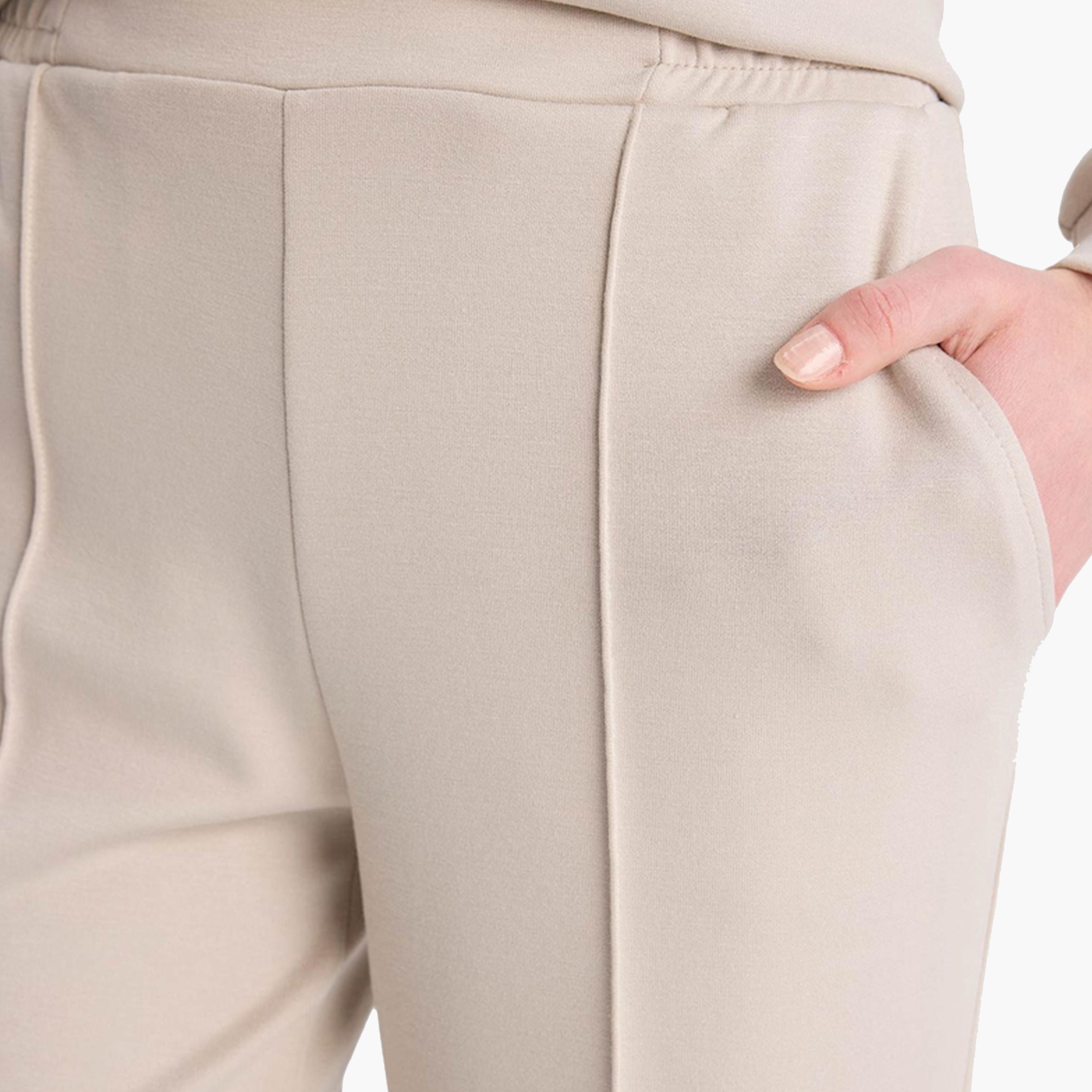 ديفاكتو × ستايلي - بنطال نسائي بيج بقصّة عادية وخصر مرن-women-clothing-bottoms-trousers-image-5