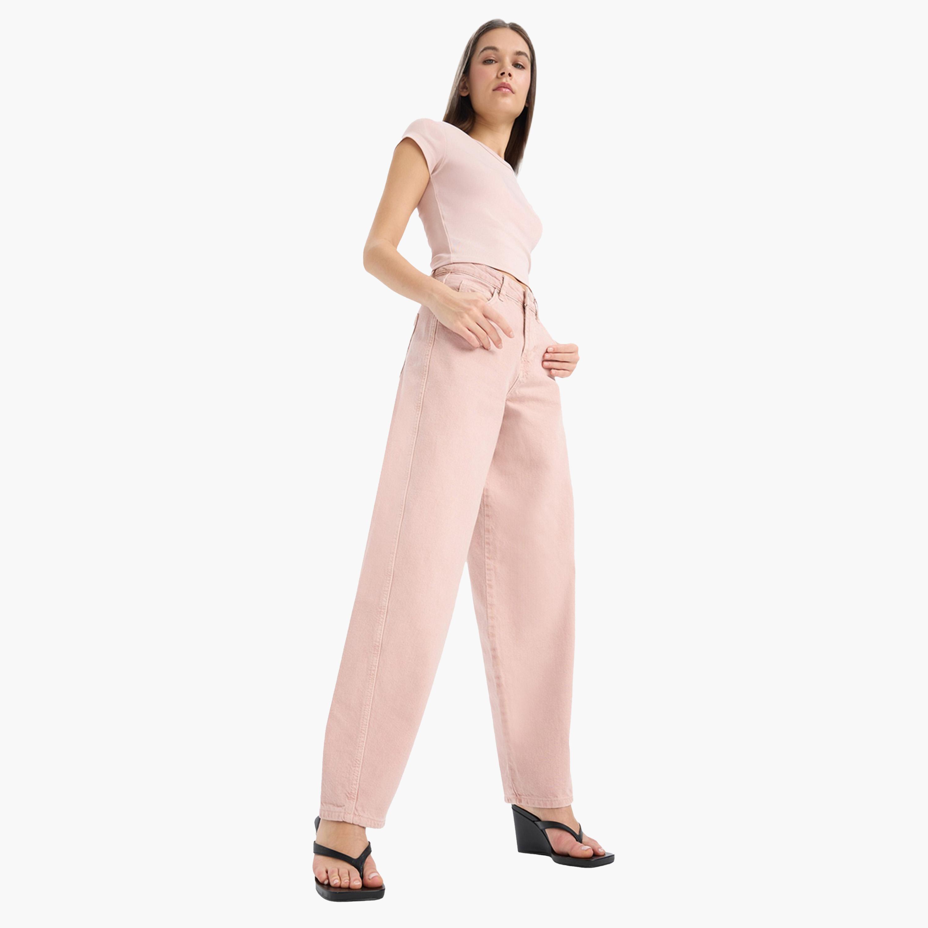 ديفاكتو × ستايلي-  بنطال وردي واسع الساق قصّة واسعة-women-clothing-bottoms-trousers-image-1