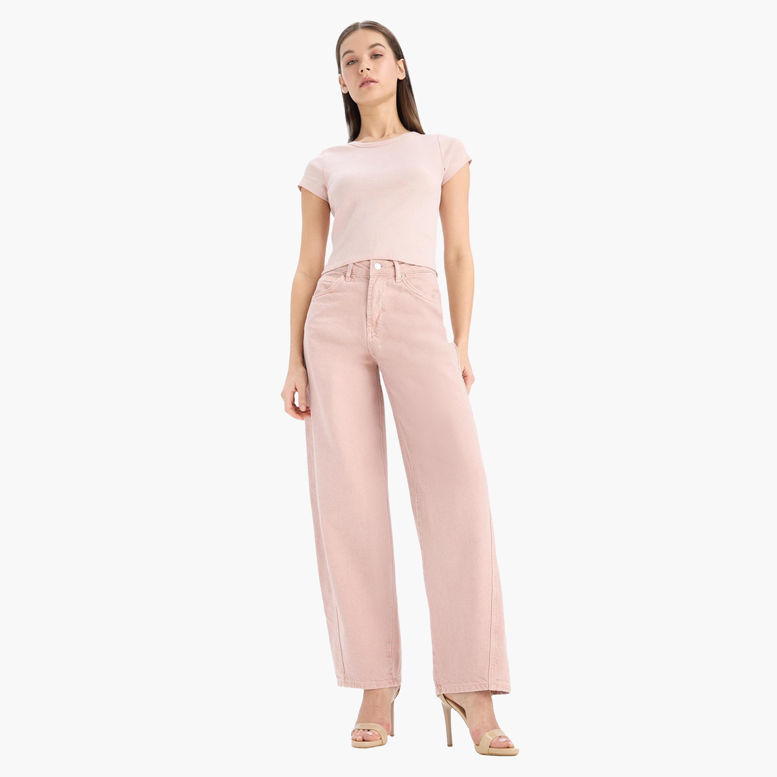 ديفاكتو × ستايلي-  بنطال وردي واسع الساق قصّة واسعة-women-clothing-bottoms-trousers-image-2