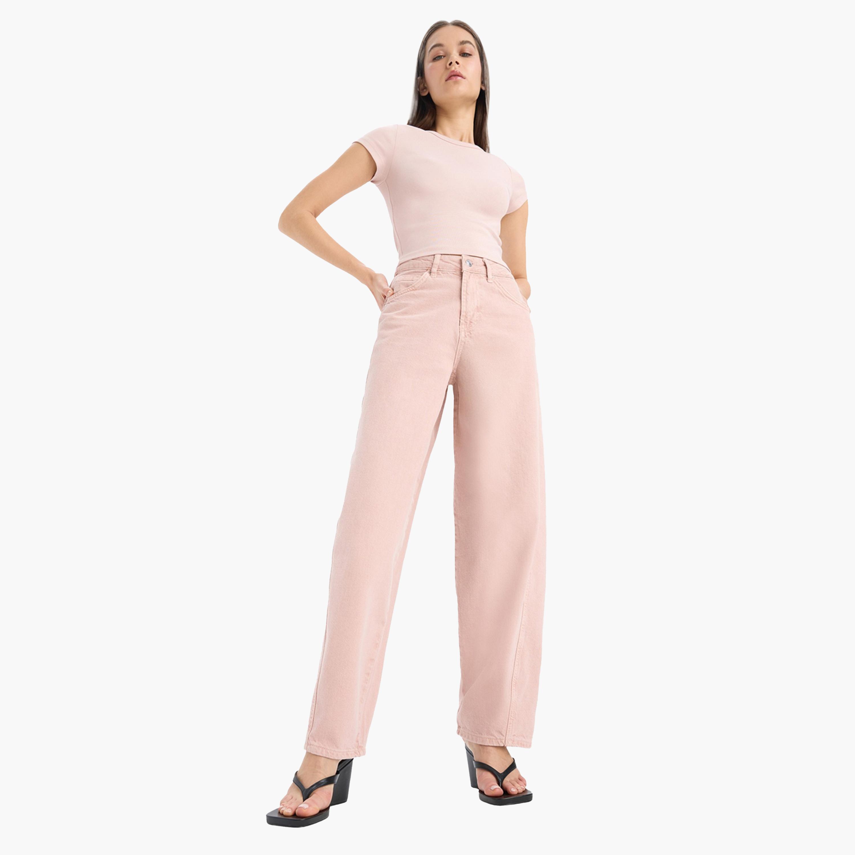 ديفاكتو × ستايلي-  بنطال وردي واسع الساق قصّة واسعة-women-clothing-bottoms-trousers-image-4
