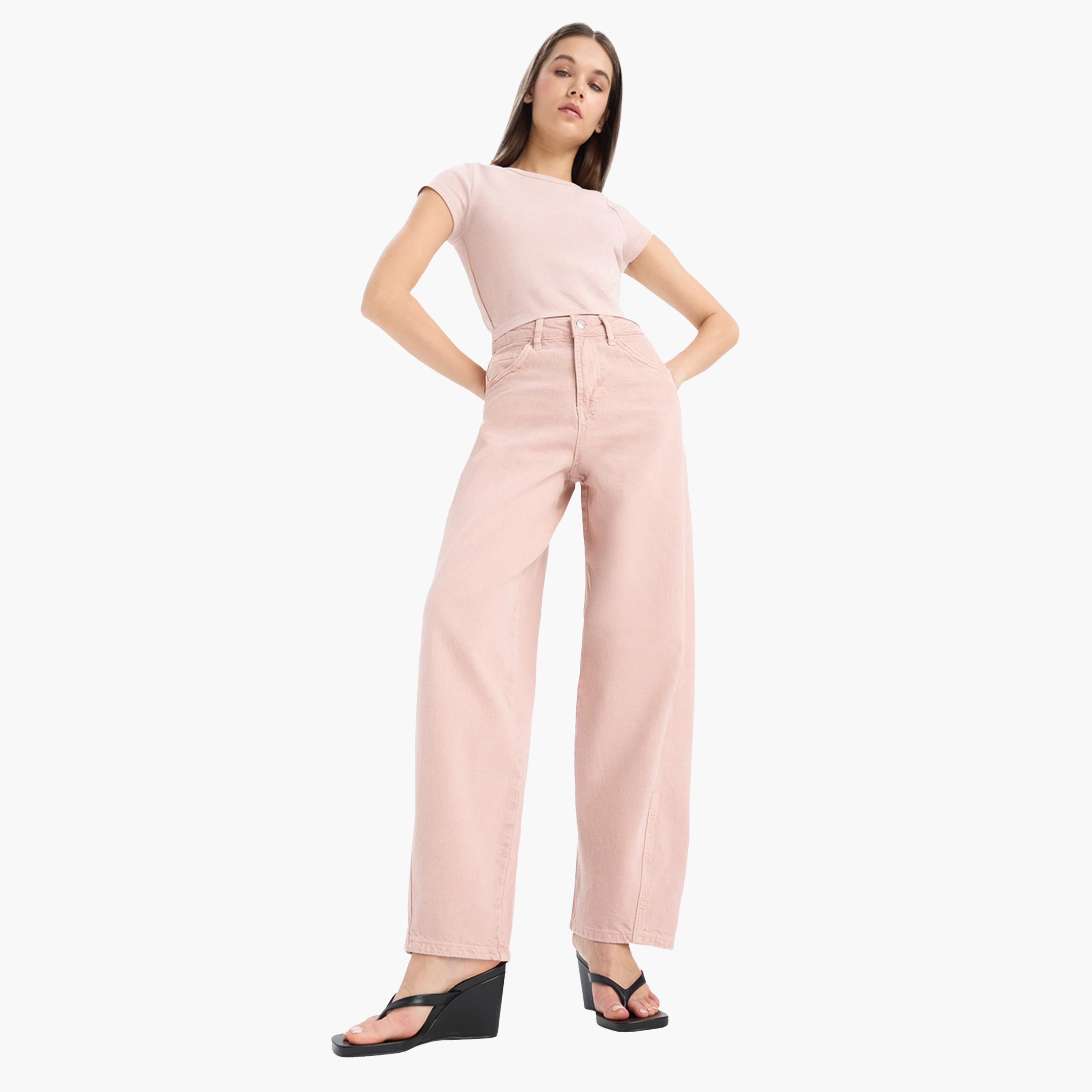 ديفاكتو × ستايلي-  بنطال وردي واسع الساق قصّة واسعة-women-clothing-bottoms-trousers-image-5