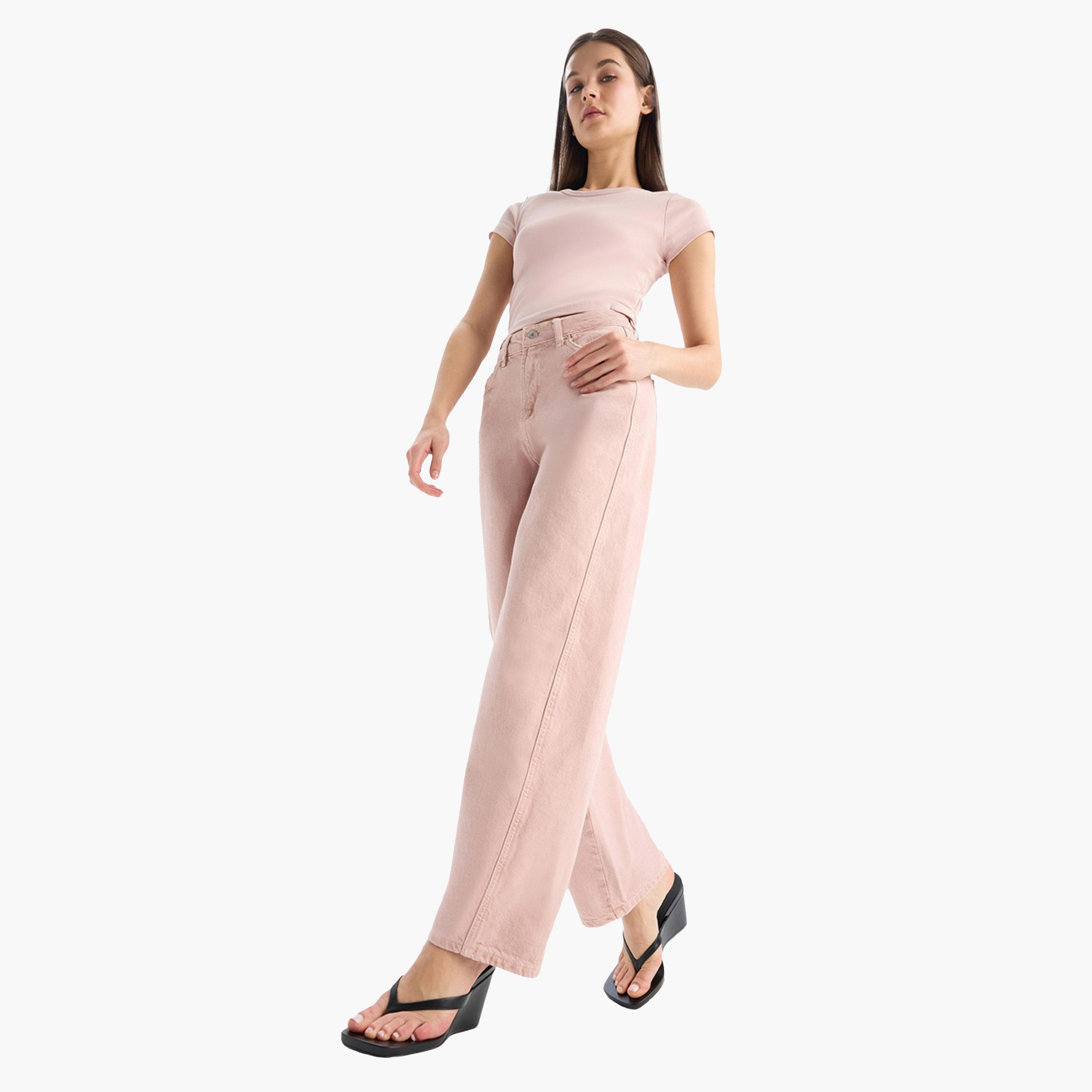 ديفاكتو × ستايلي-  بنطال وردي واسع الساق قصّة واسعة-women-clothing-bottoms-trousers-image-6