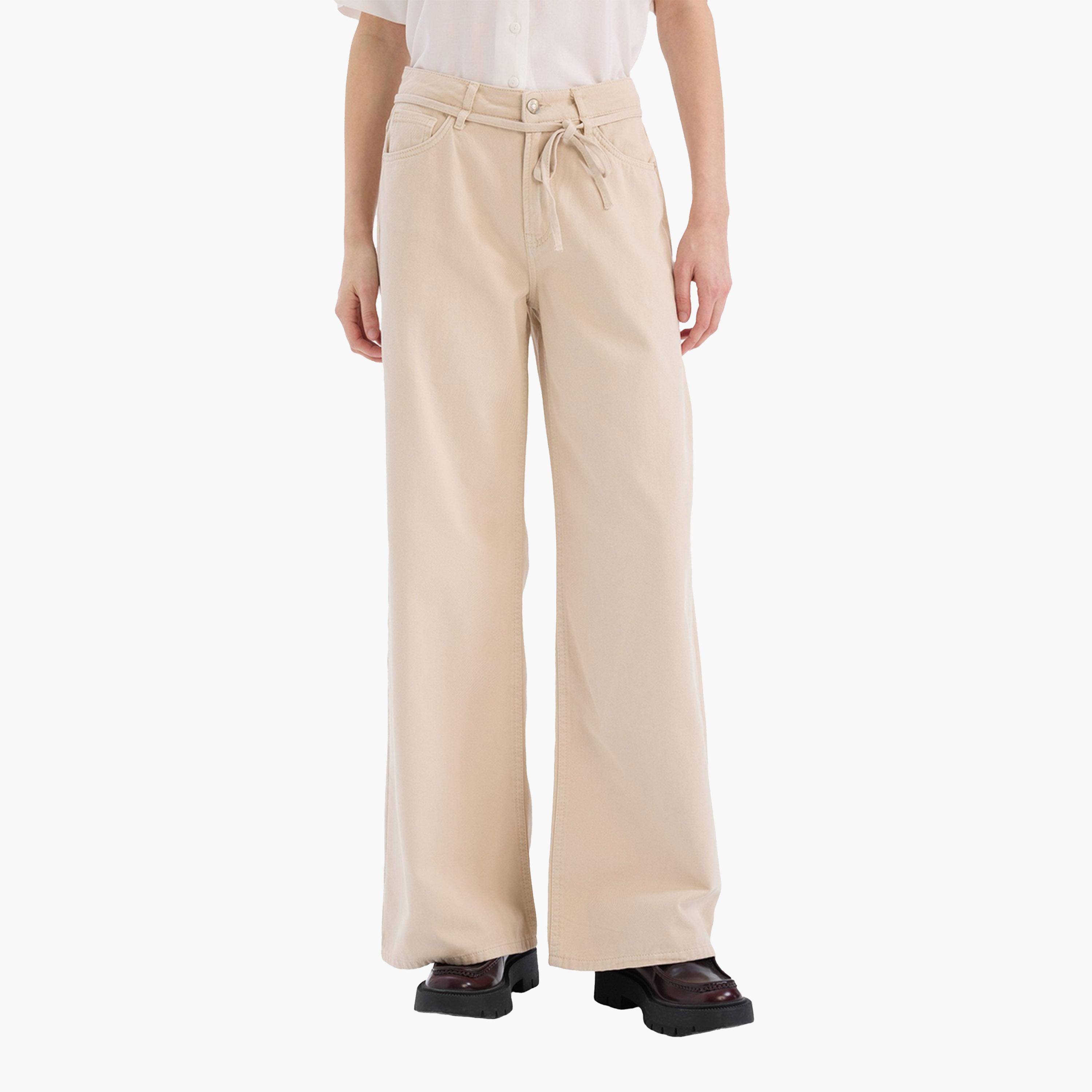 DeFacto X Styli Beige Wide Leg Pant-women-clothing-bottoms-trousers-image-1