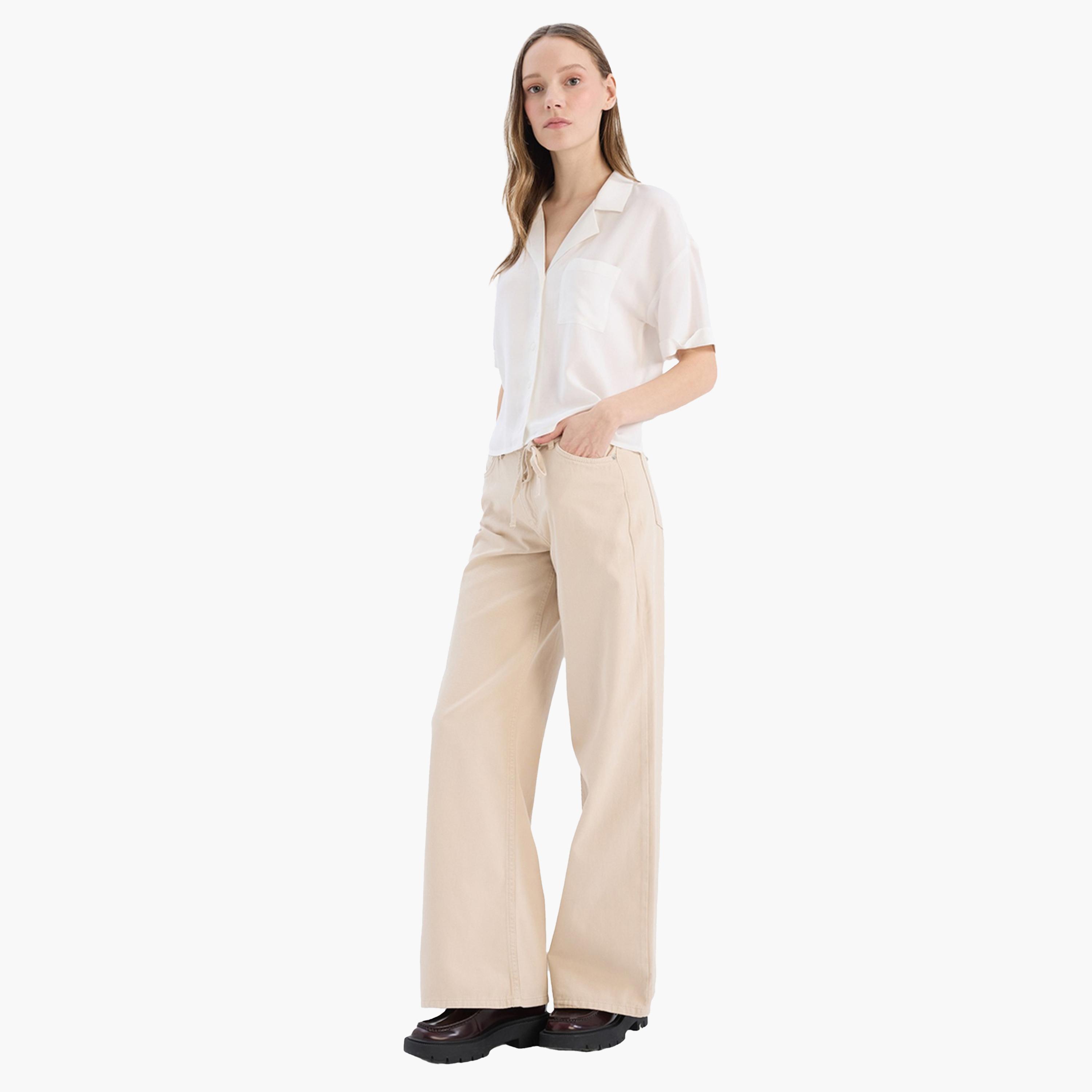 ديفاكتو × ستايلي-  بنطال بيج واسع الساق-women-clothing-bottoms-trousers-image-4