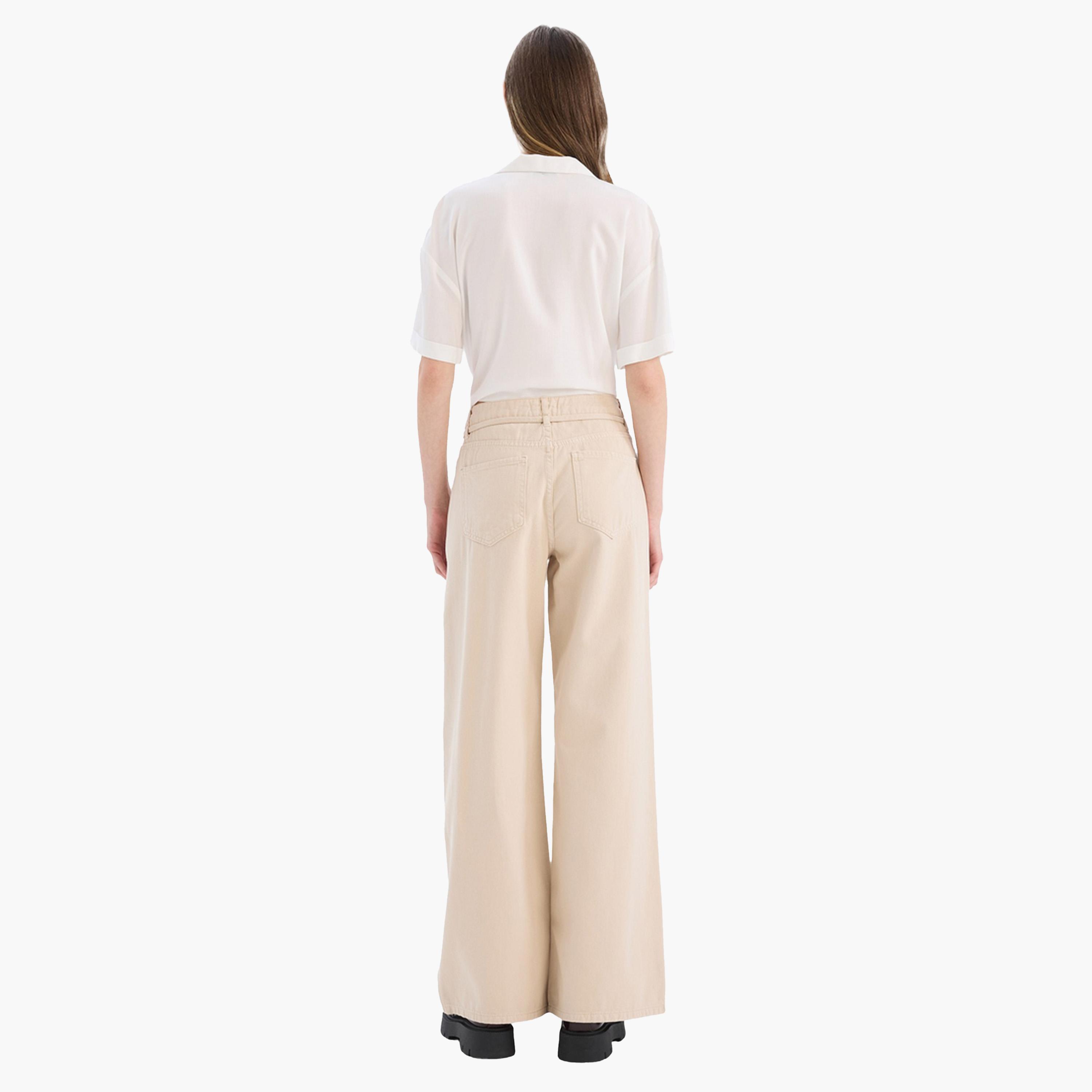 ديفاكتو × ستايلي-  بنطال بيج واسع الساق-women-clothing-bottoms-trousers-image-5