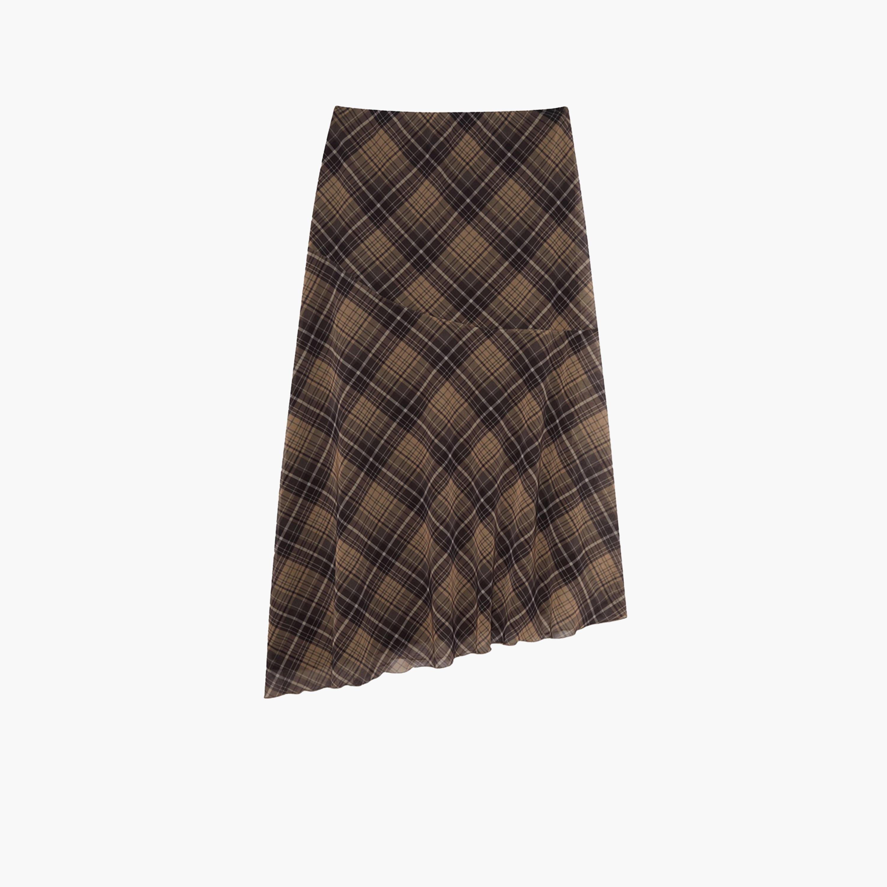 ديفاكتو × ستايلي-  تنورة متوسطة الطول بنية اللون منقوشة غير متماثلة الخصر-women-clothing-bottoms-skirts-image-5