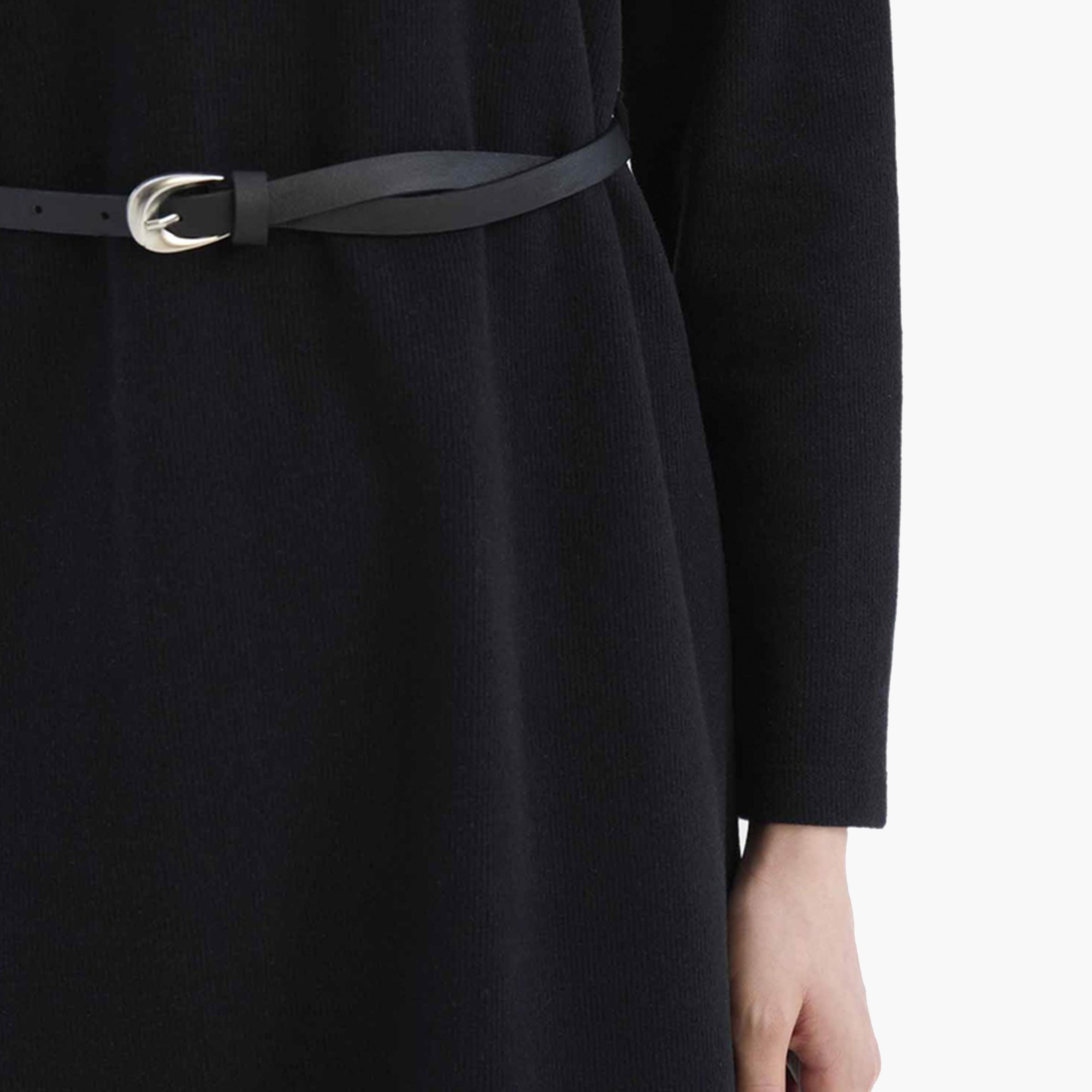 DeFacto X Styli Women Black Regular Fit Crew Neck Belted Maxi Dress-women-clothing-dresses-image-2