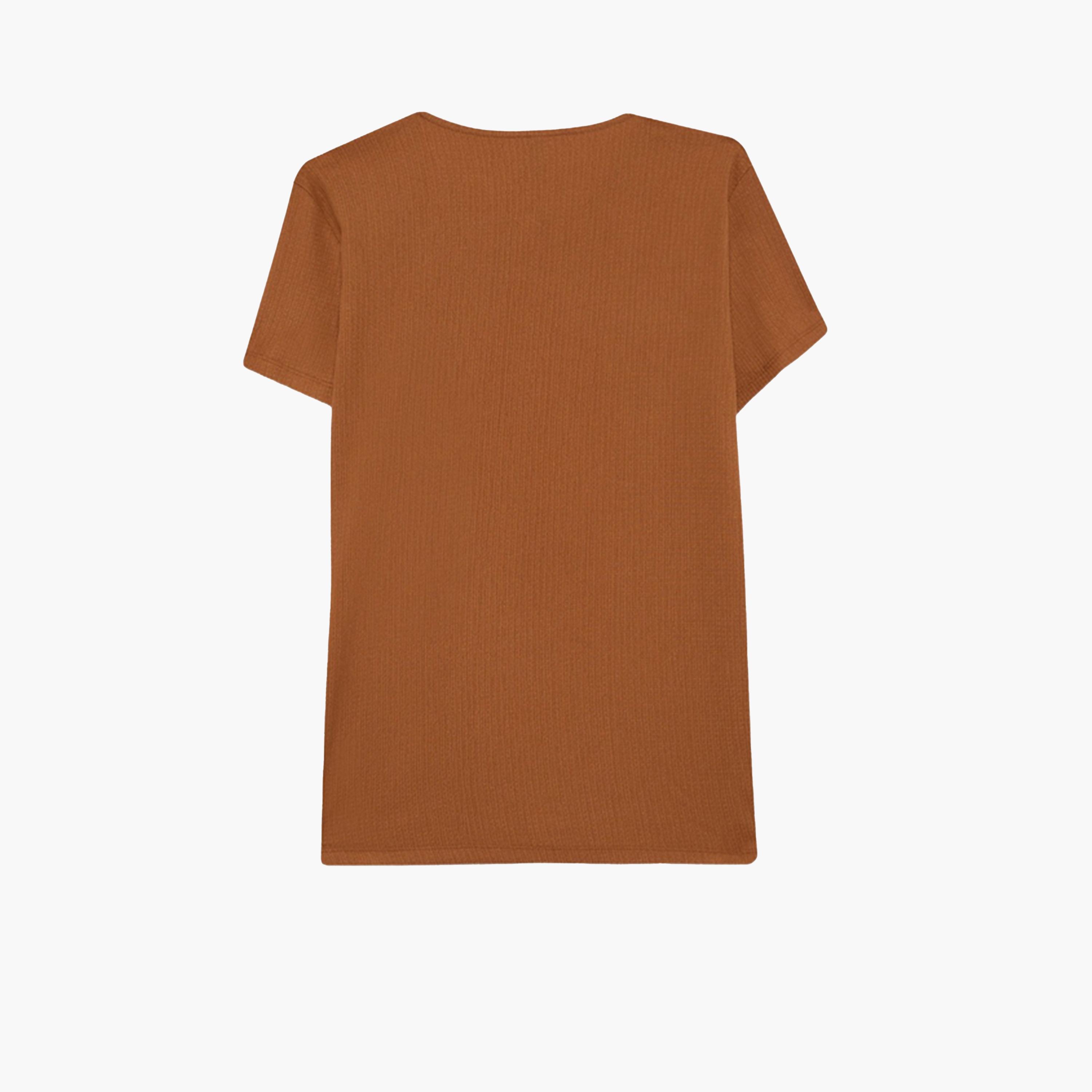 DeFacto X Styli Women Brown Knitted Crew Neck Short Sleeve T-Shirt-women-clothing-tshirts-image-4